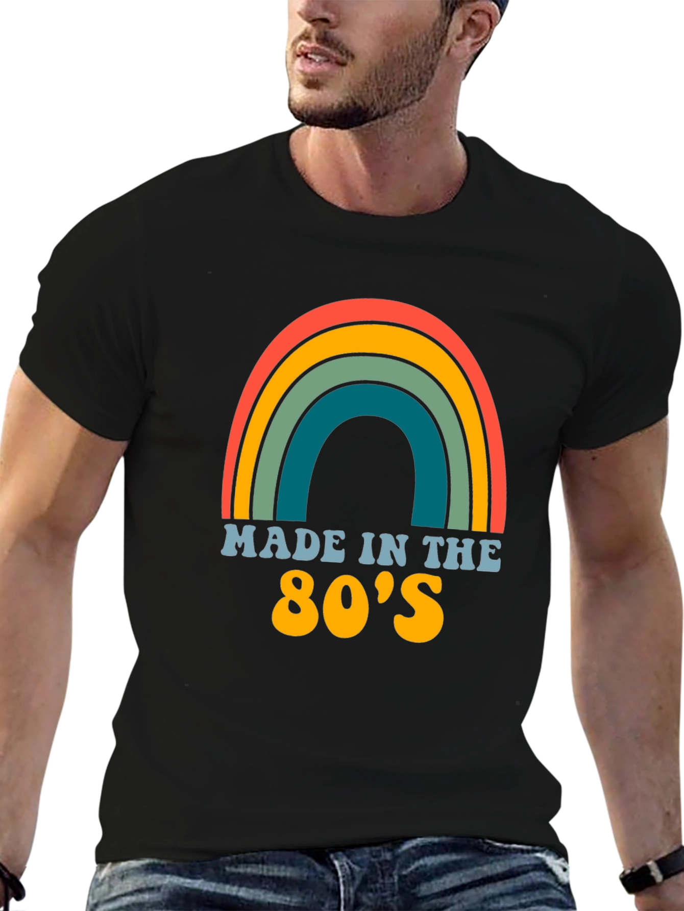 Black Made in the 80's Retro Rainbow T-Shirt view 6
