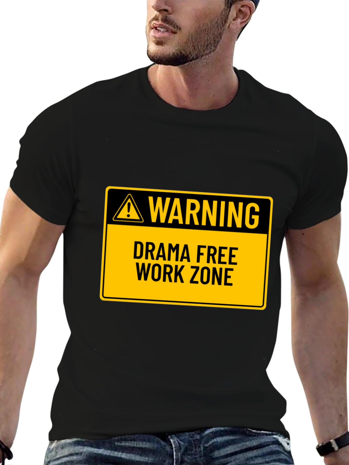 Black Drama Free Work Zone T-Shirt - Novelty Graphic Tee view 6