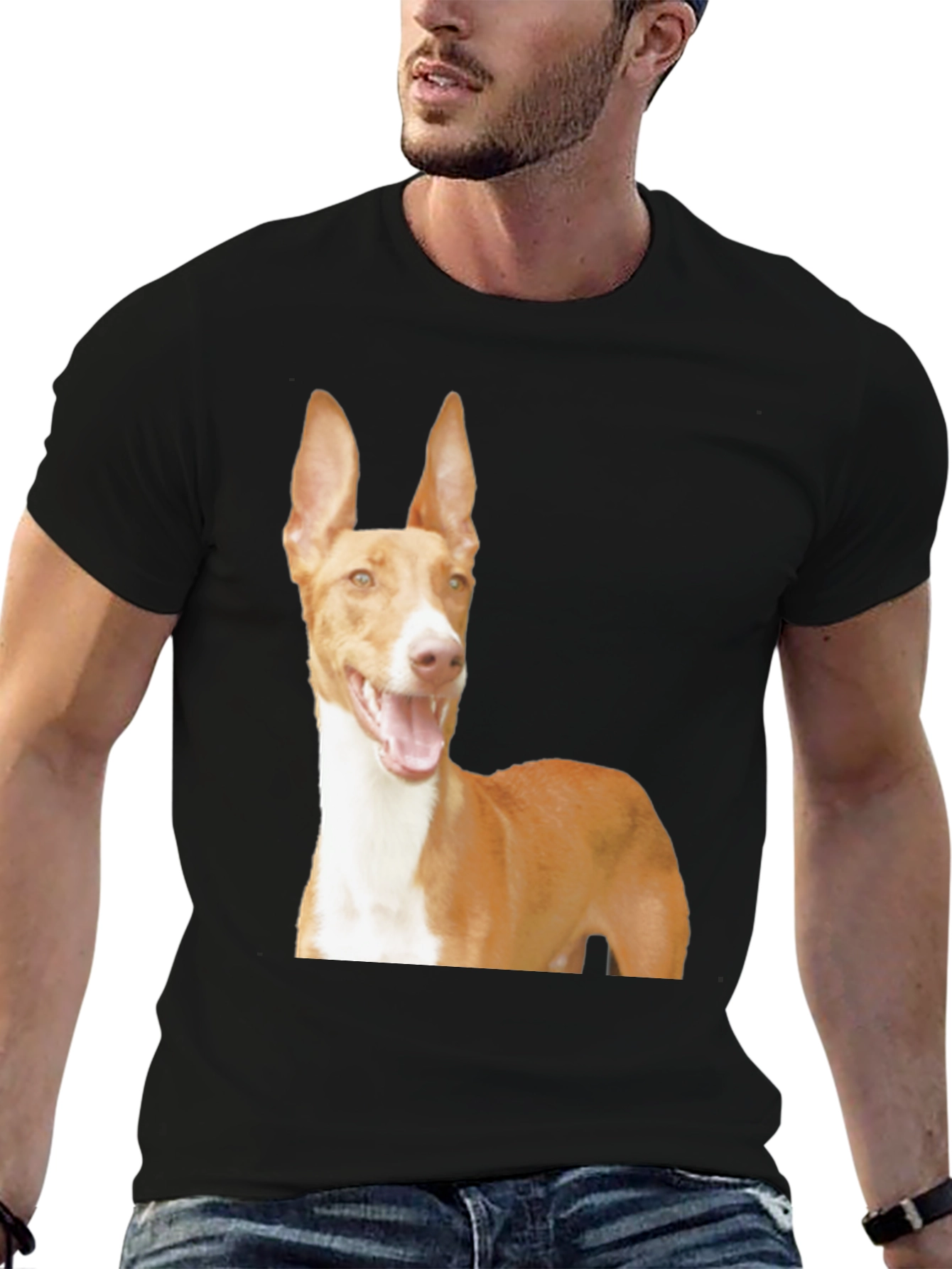Black Dog Breed Graphic Tee - Ibizan Hound on Black Shirt view 6