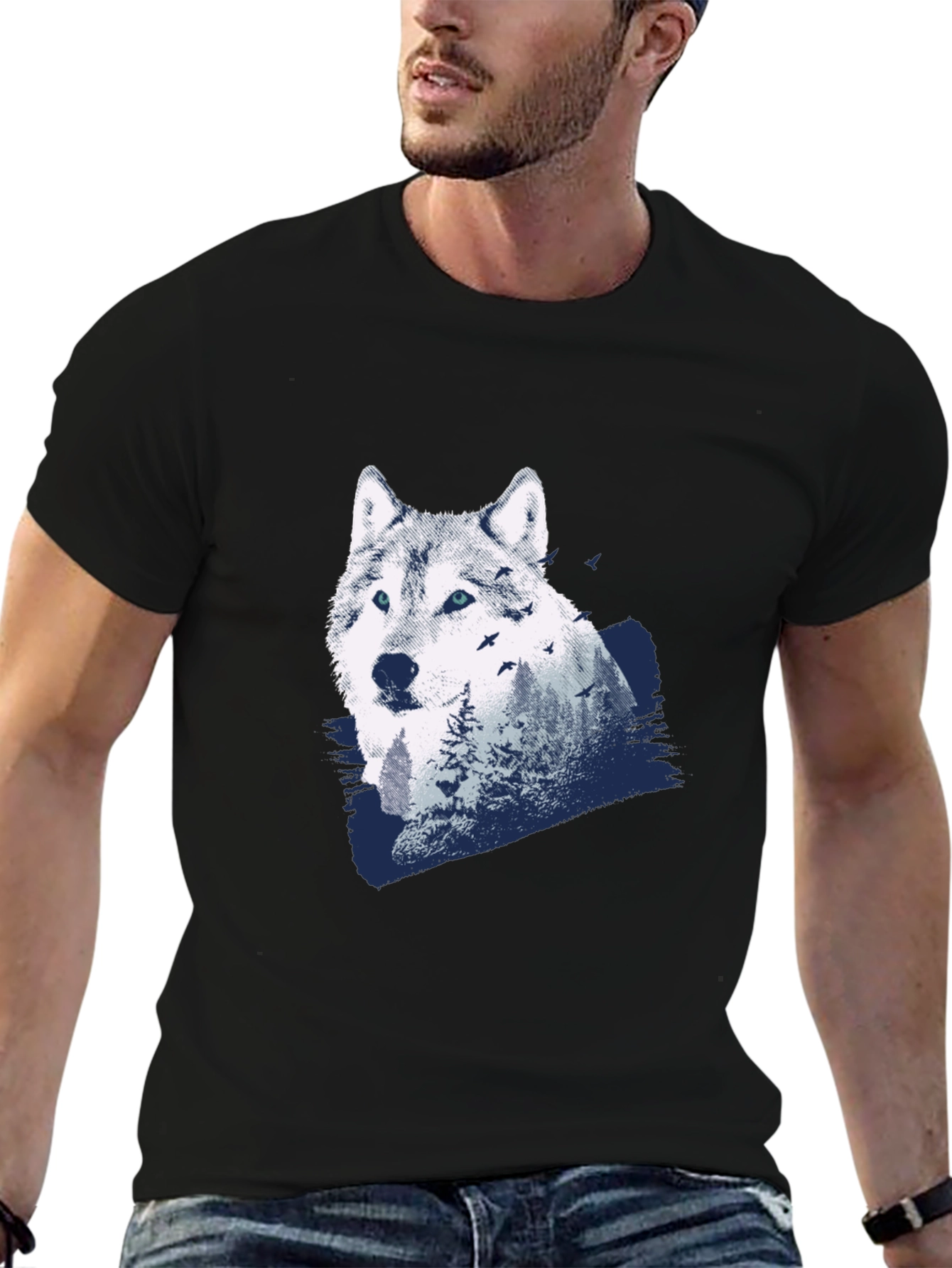 Black Wolf Graphic Print T-Shirt view 6