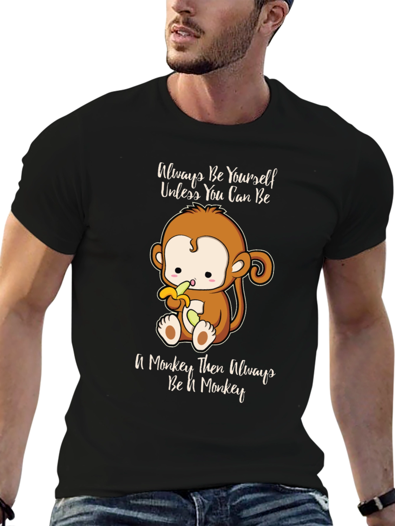 Black Funny Monkey T-Shirt - Always Be Yourself Graphic Tee view 6