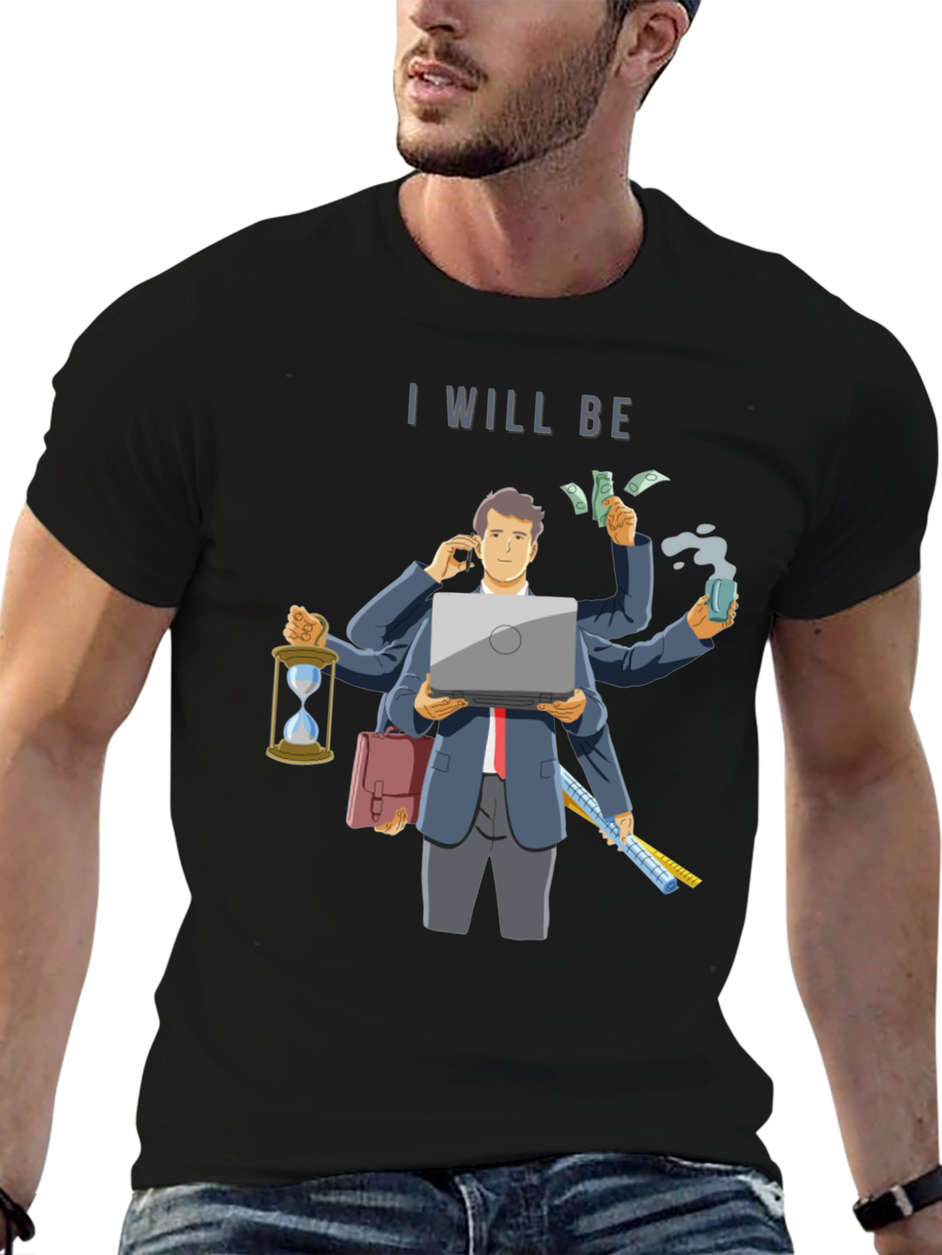 Black I Will Be Multitasking T-Shirt - Novelty Graphic Tee view 6