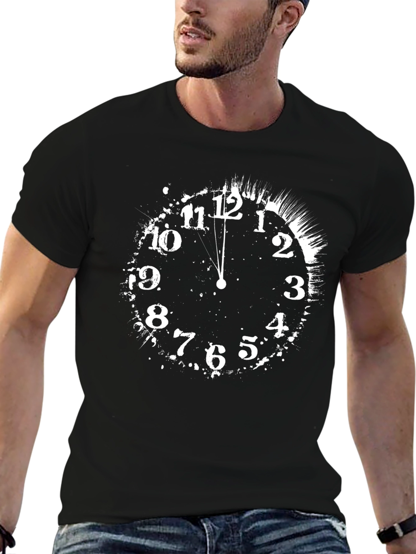 Black Midnight Clock Tee - Black Cotton Graphic T-Shirt view 6