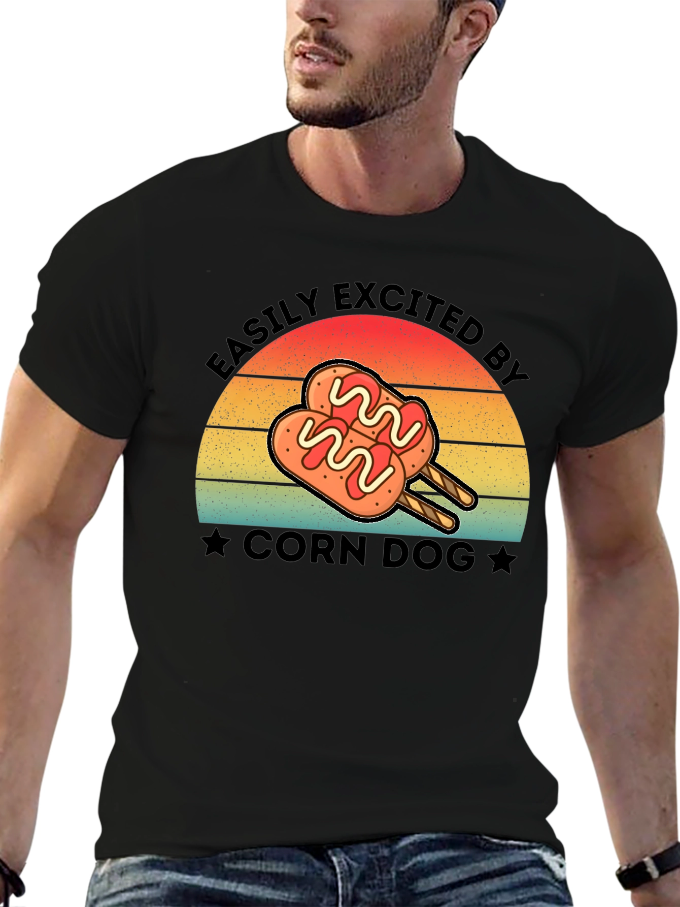 Black Corn Dog Lover T-Shirt - Easily Excited By Tee view 6