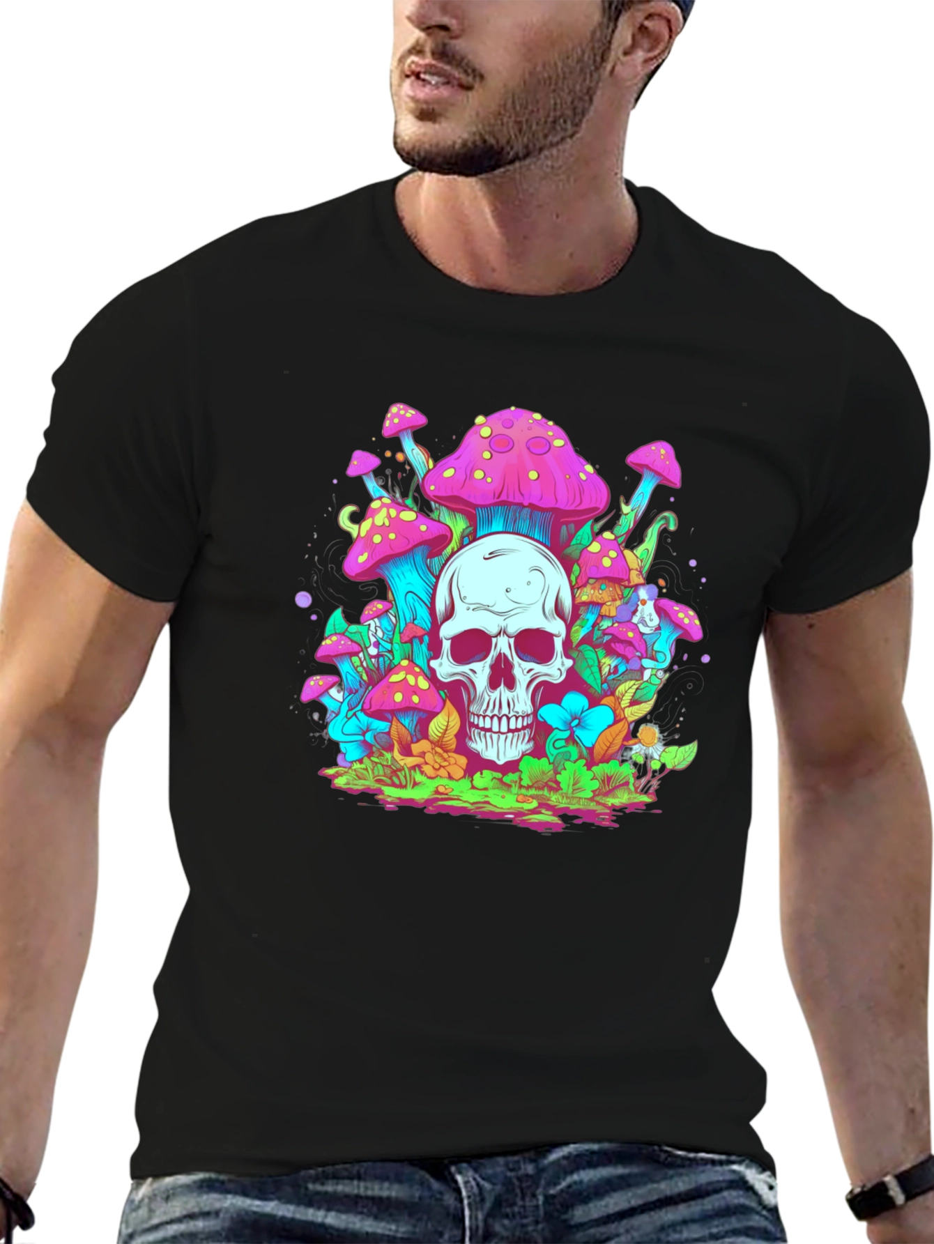 Black Skull Mushroom Graphic Tee - Black view 6