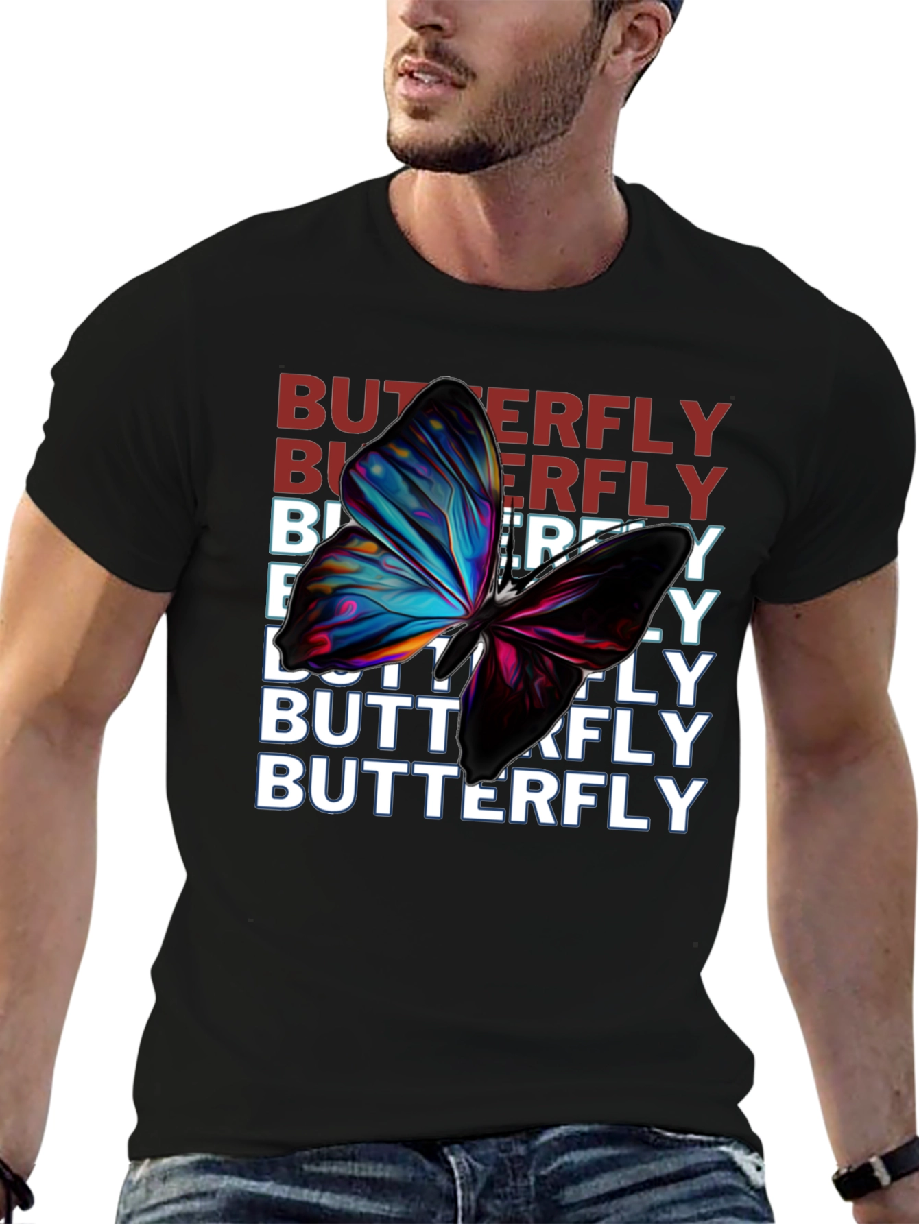 Black Butterfly Graphic Print Black T-Shirt view 6