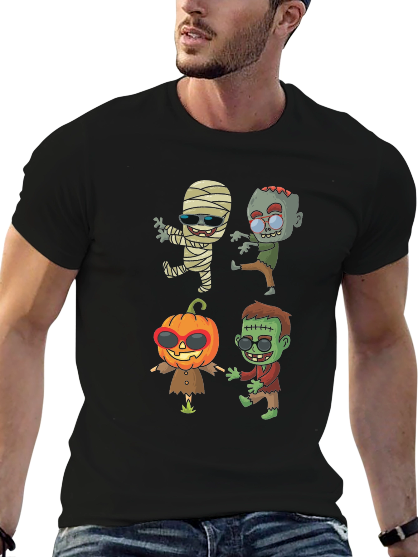 Black Halloween Cartoon T-Shirt view 6