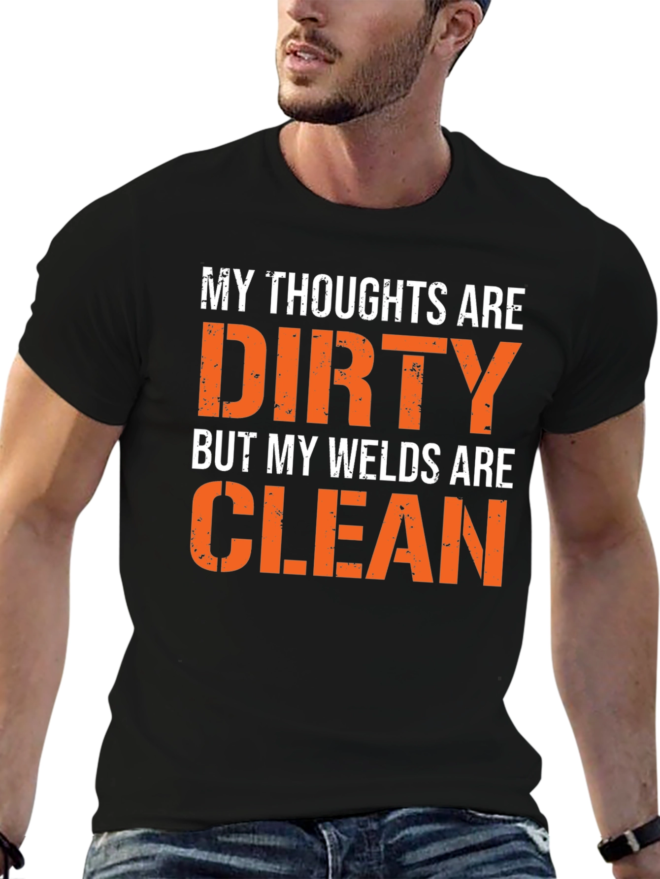 Black Dirty Thoughts, Clean Welds Graphic Tee view 6