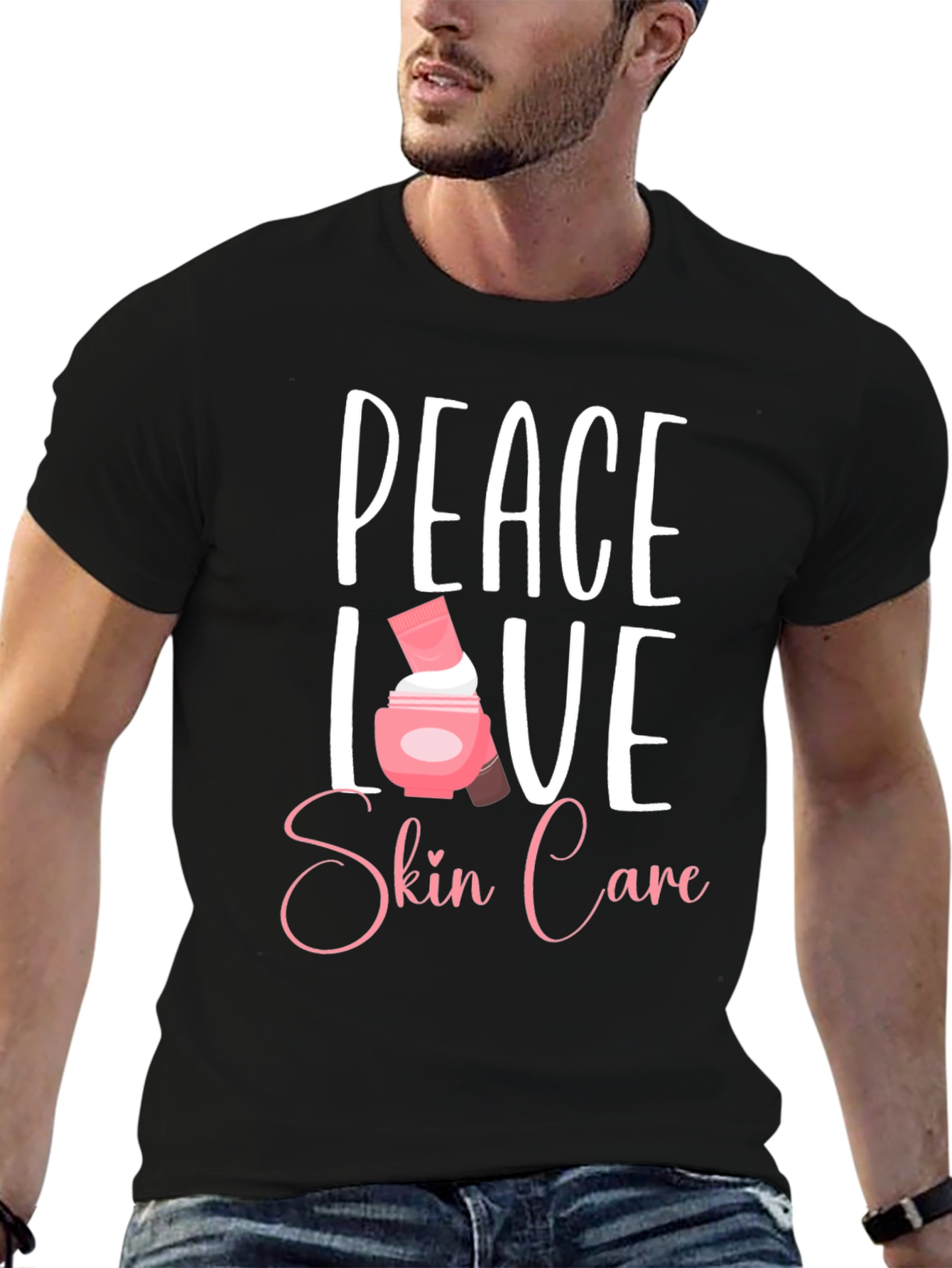 Black Peace Love Skin Care T-Shirt - Black view 6