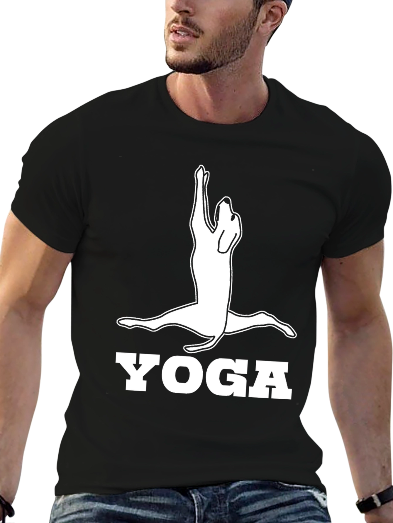 Black Yoga Dog Graphic Tee - Black Cotton Shirt view 6