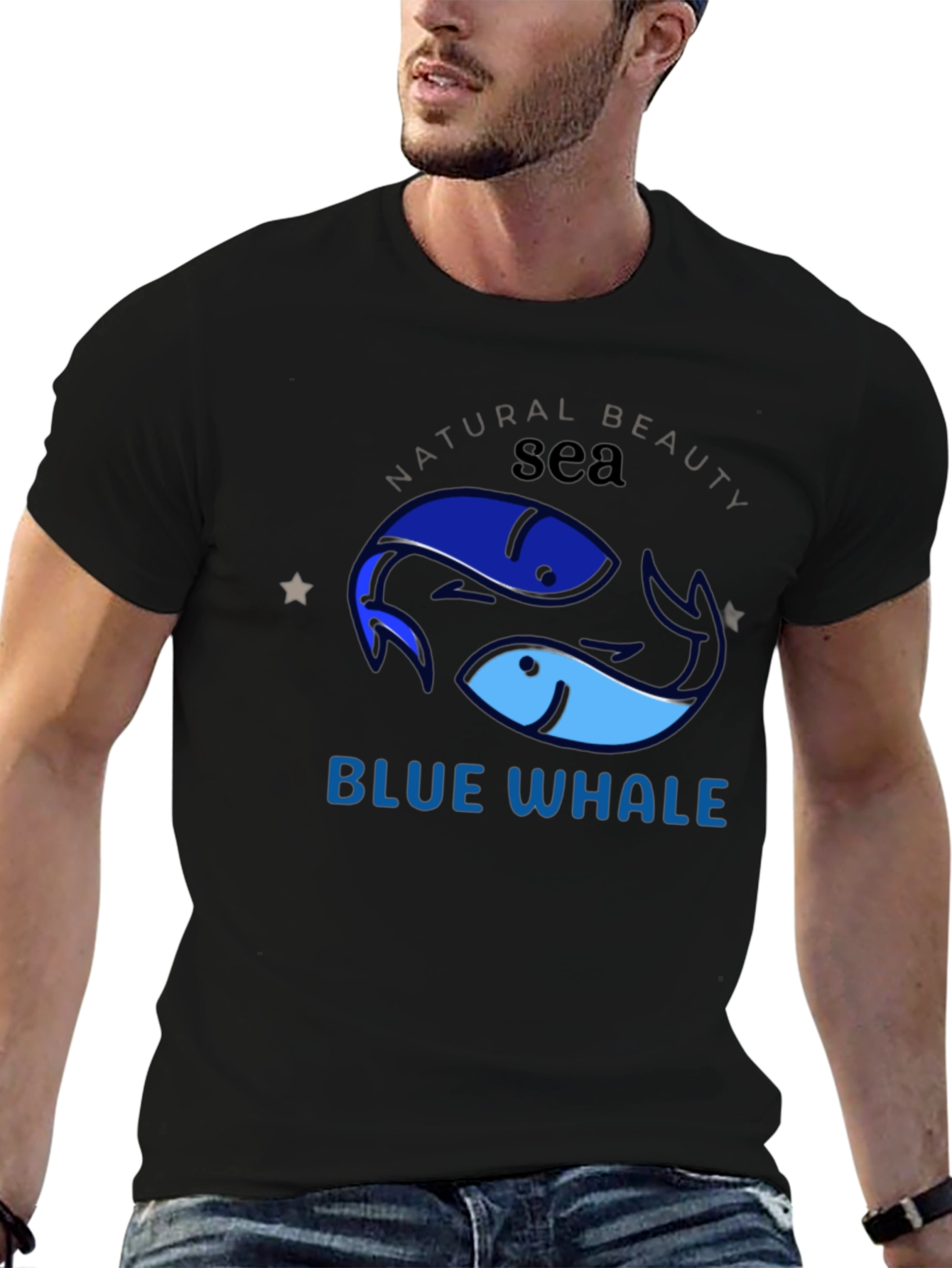 Black Blue Whale Sea Graphic T-Shirt view 6