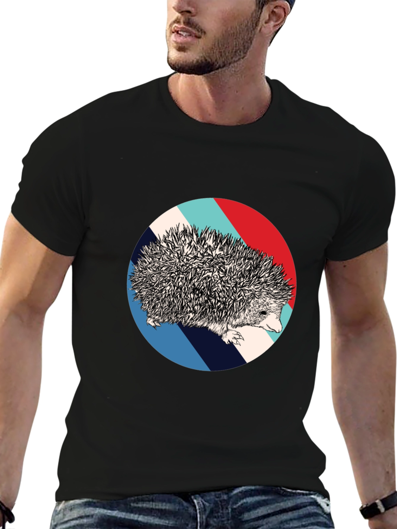 Black Hedgehog Circle Graphic Tee - Unique Design view 6