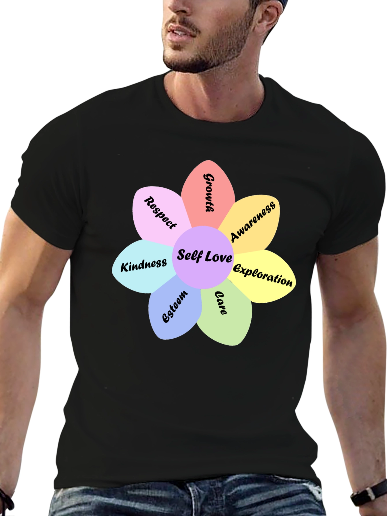 Black Self Love Flower Graphic Tee - Empowering Design view 6