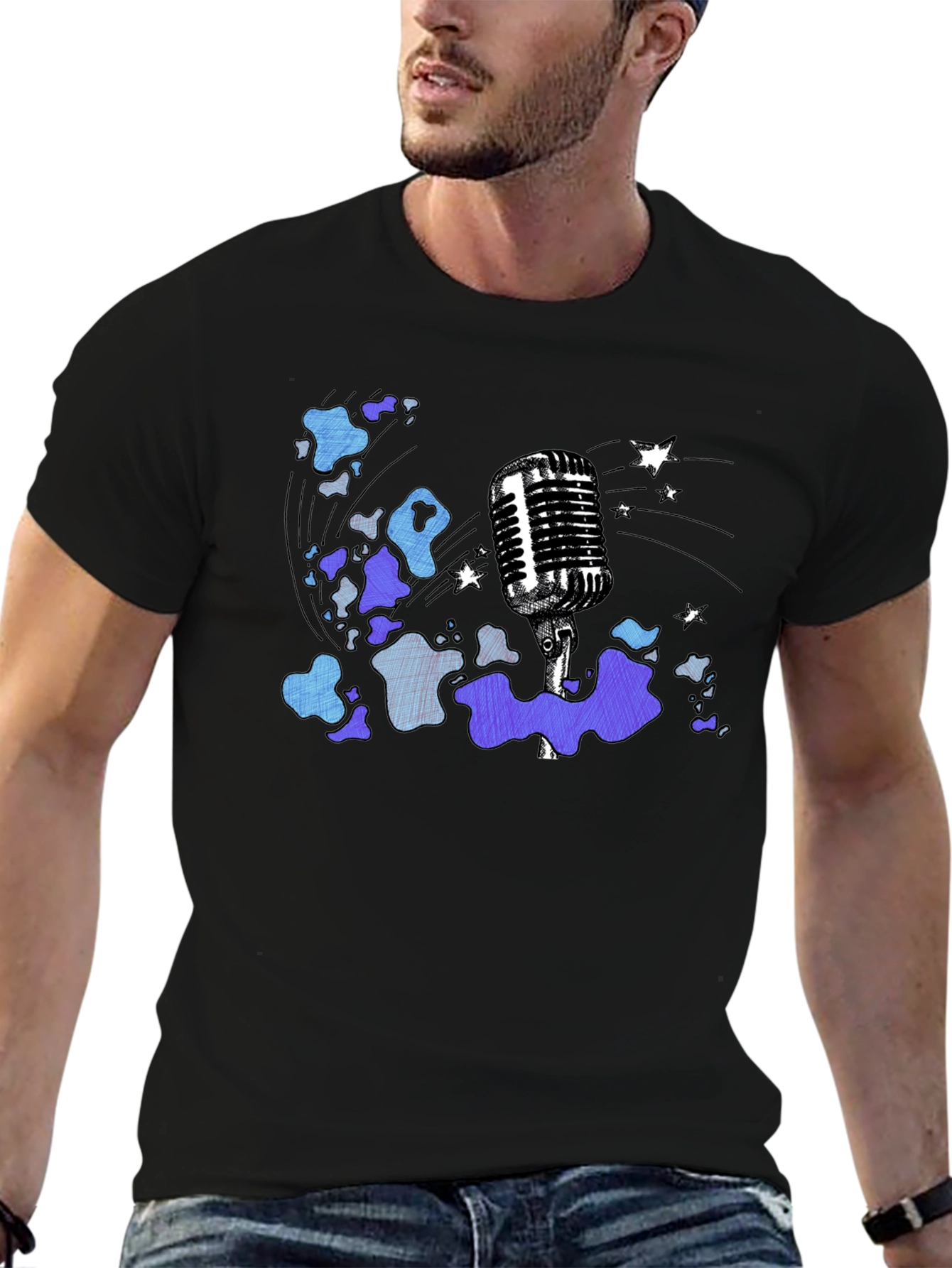 Black Vintage Microphone Graphic T-Shirt view 6