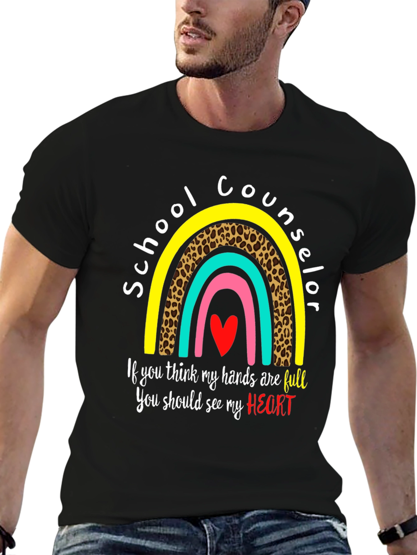 School Counselor T-Shirt: Full Heart, Rainbow Design - 6