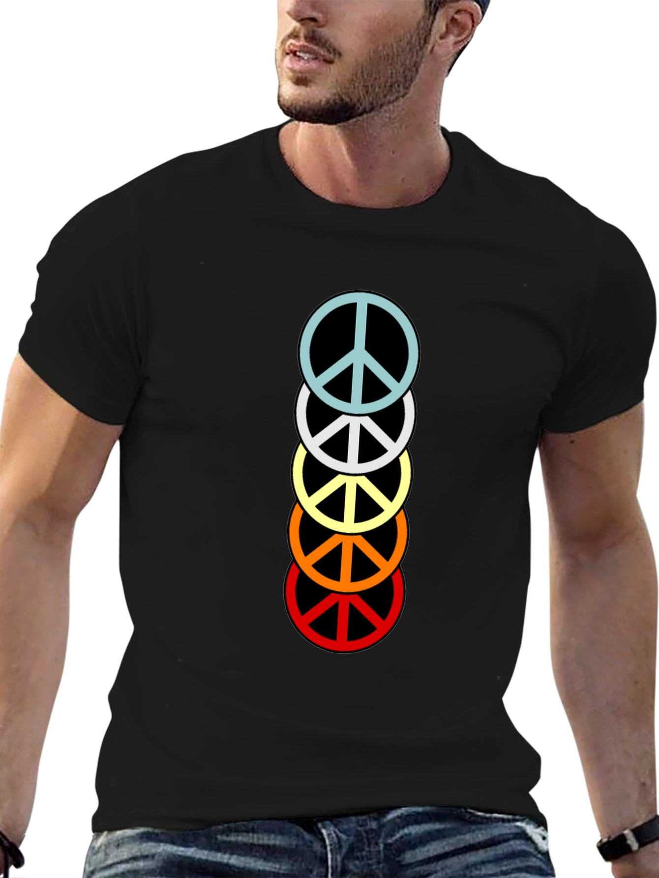 Black Retro Peace Sign Stacked T-Shirt - Black view 6