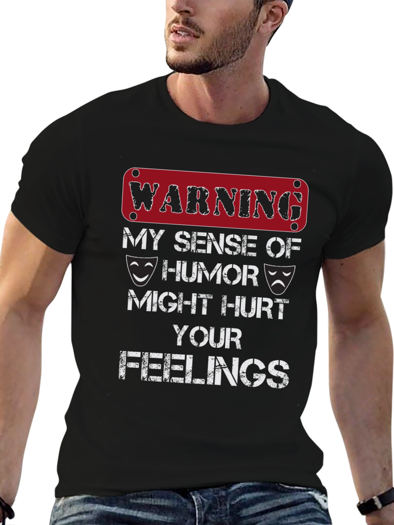 Black Warning Sense of Humor T-Shirt view 6