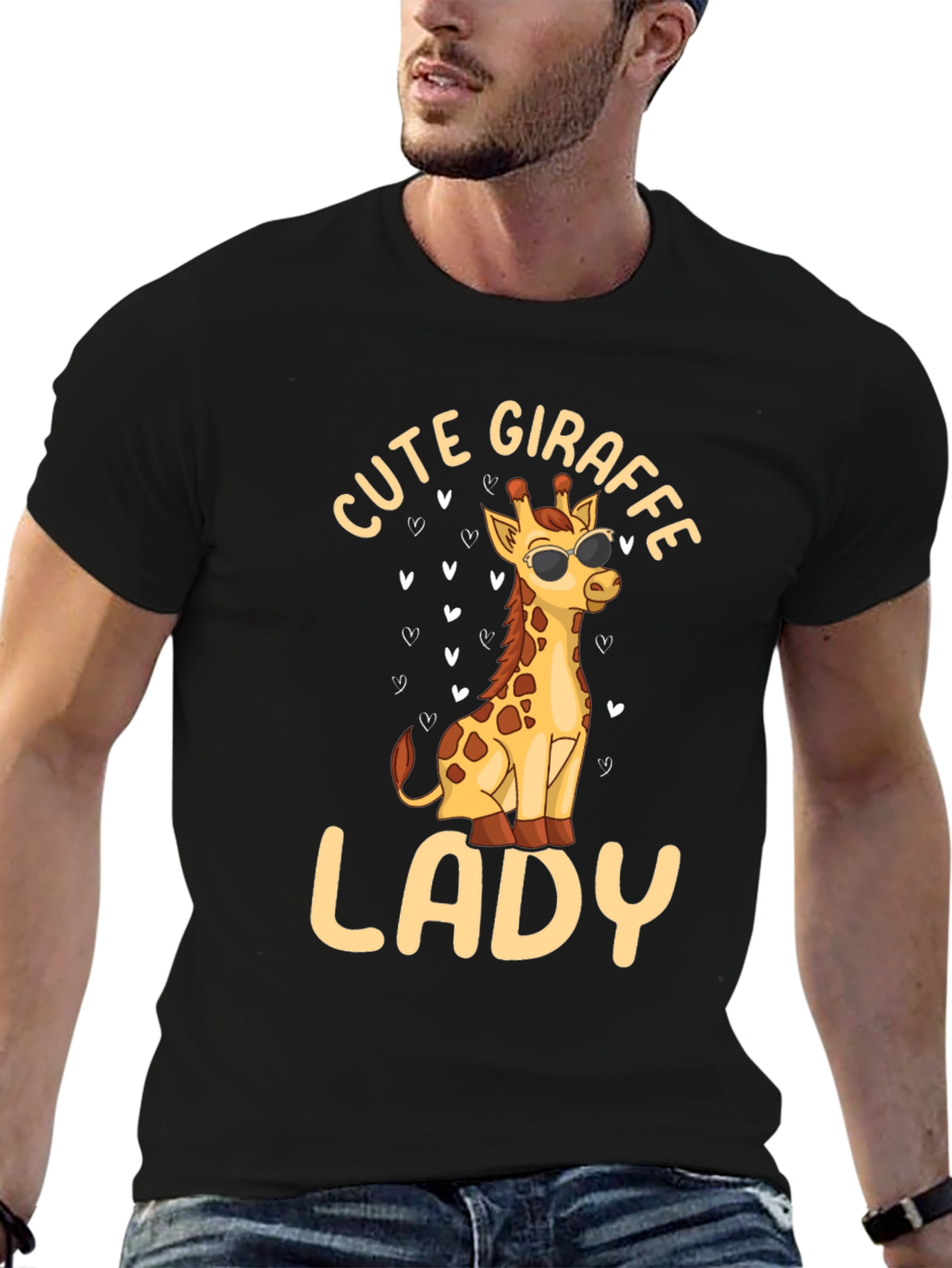 Black Cute Giraffe Lady T-Shirt - Stylish & Fun! view 6