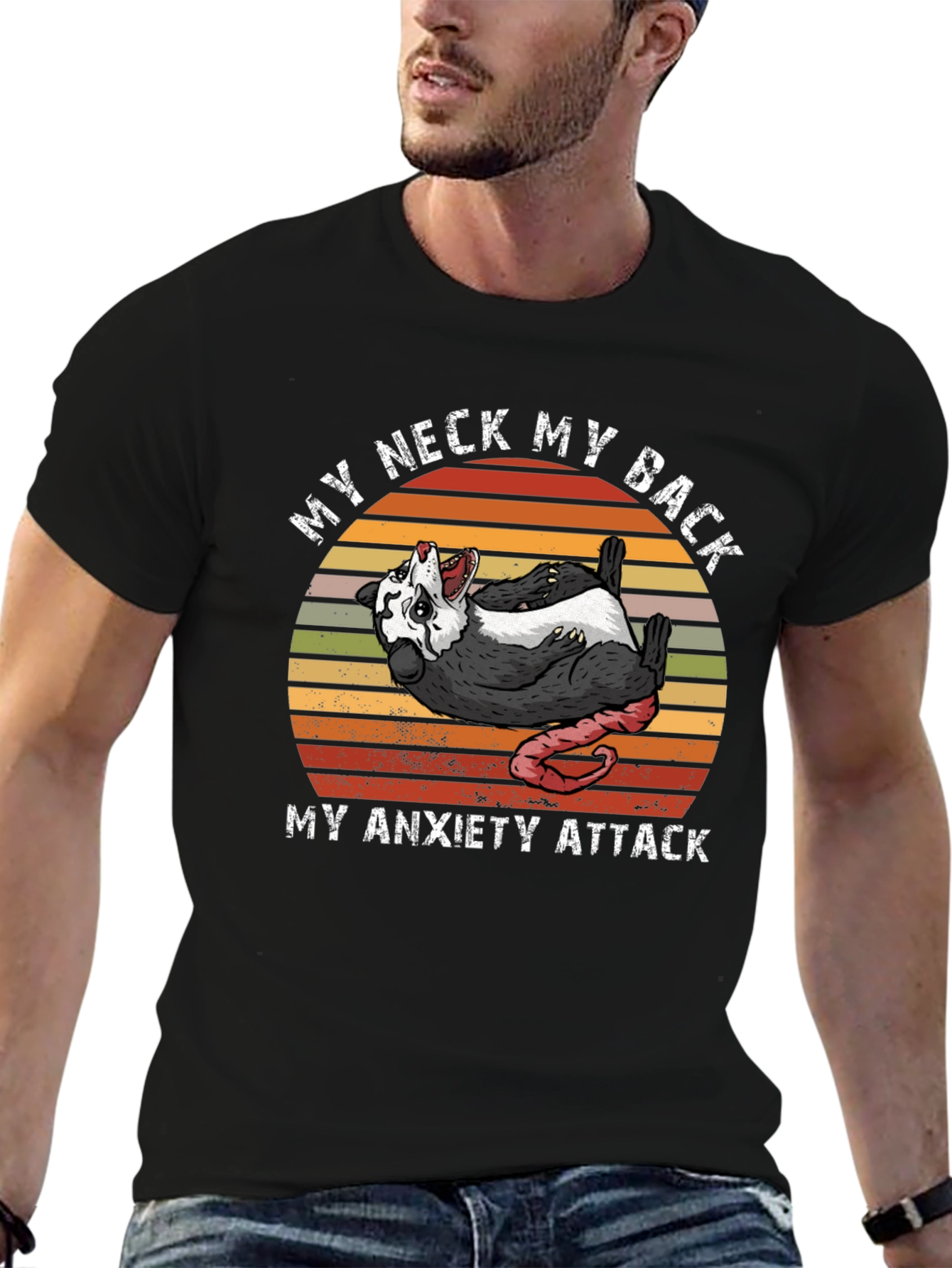 Black Funny Opossum Anxiety Attack Graphic T-Shirt view 6