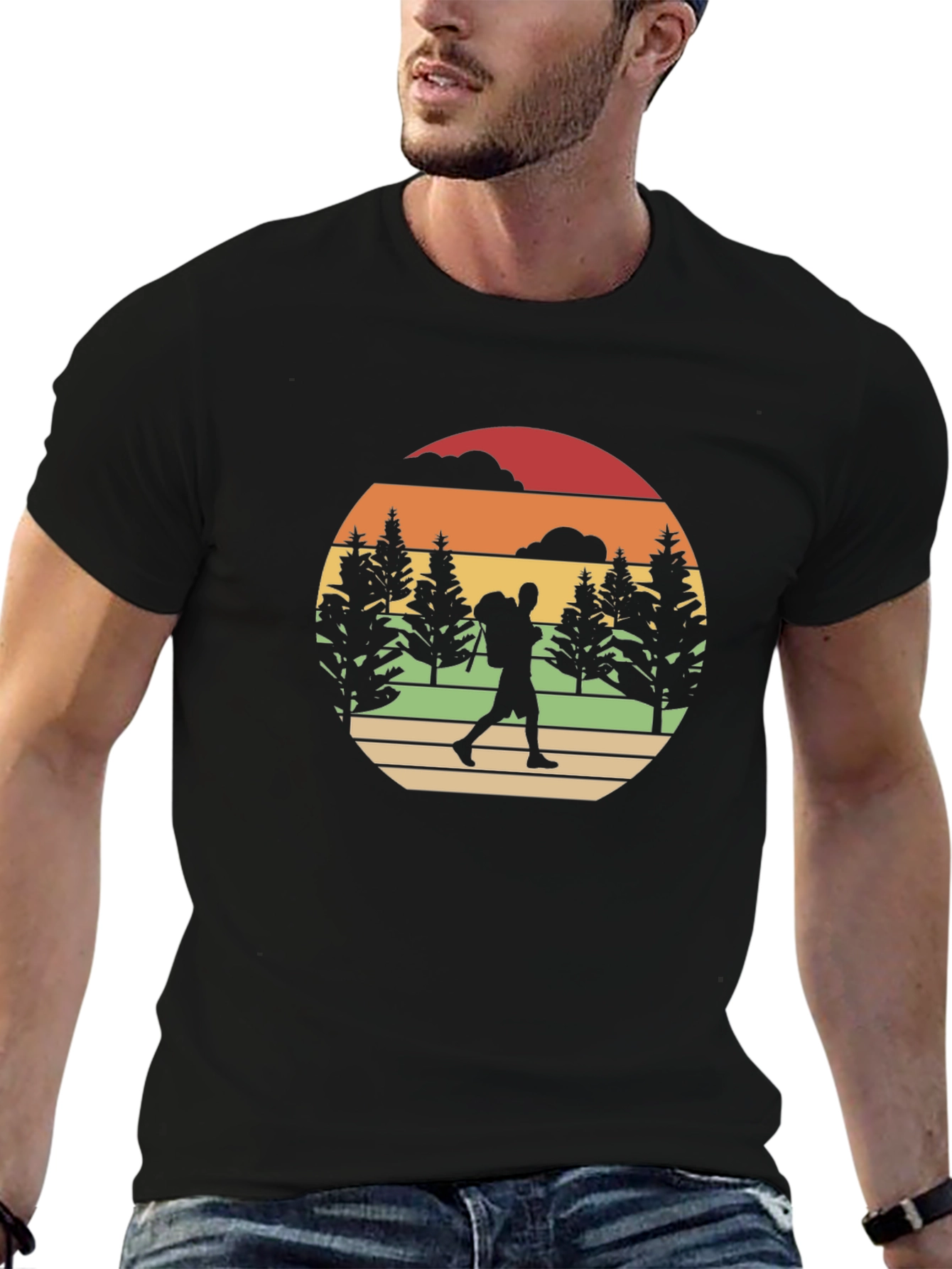 Black Retro Hiker Graphic T-Shirt view 6