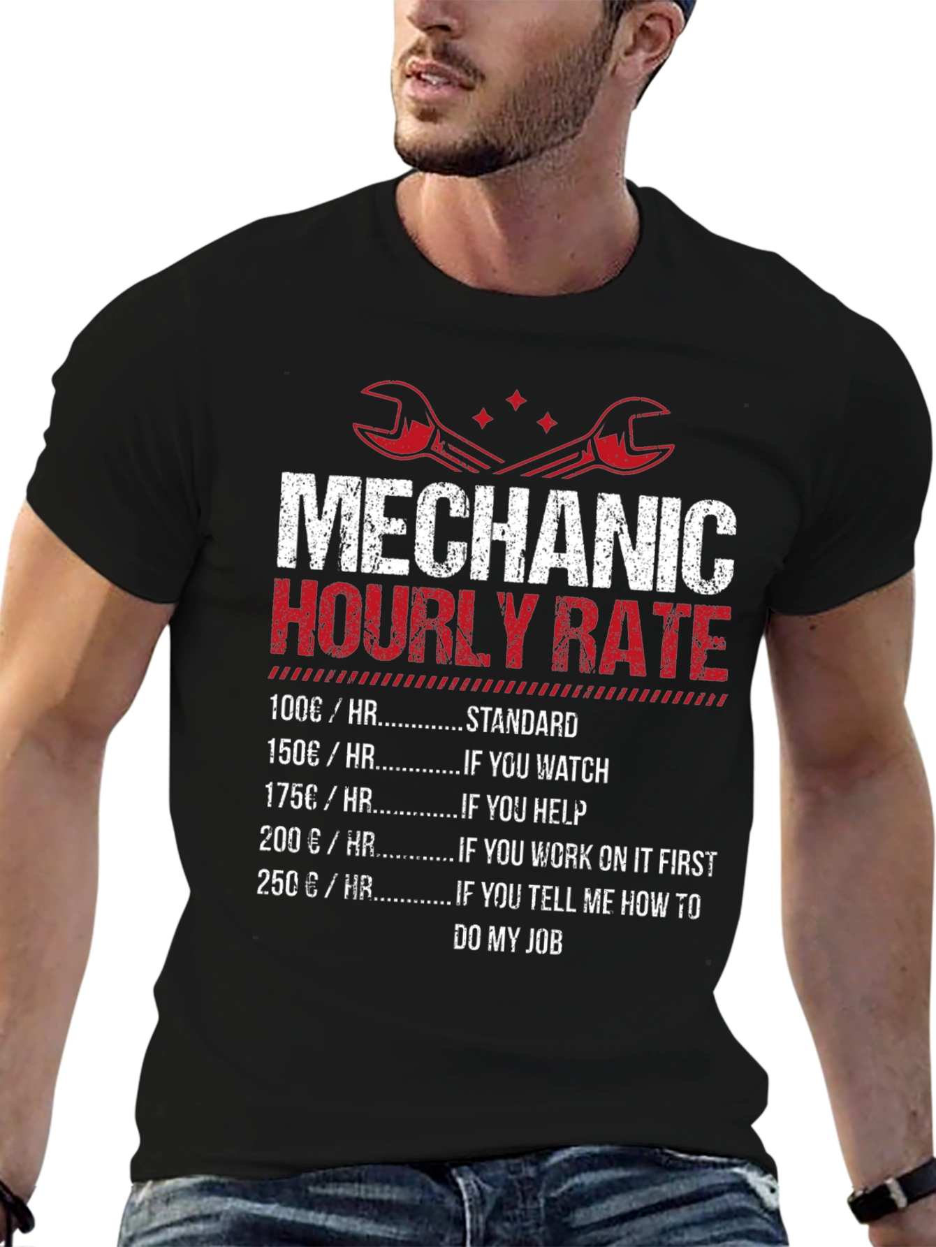 Black Mechanic Hourly Rate Black T-Shirt view 6