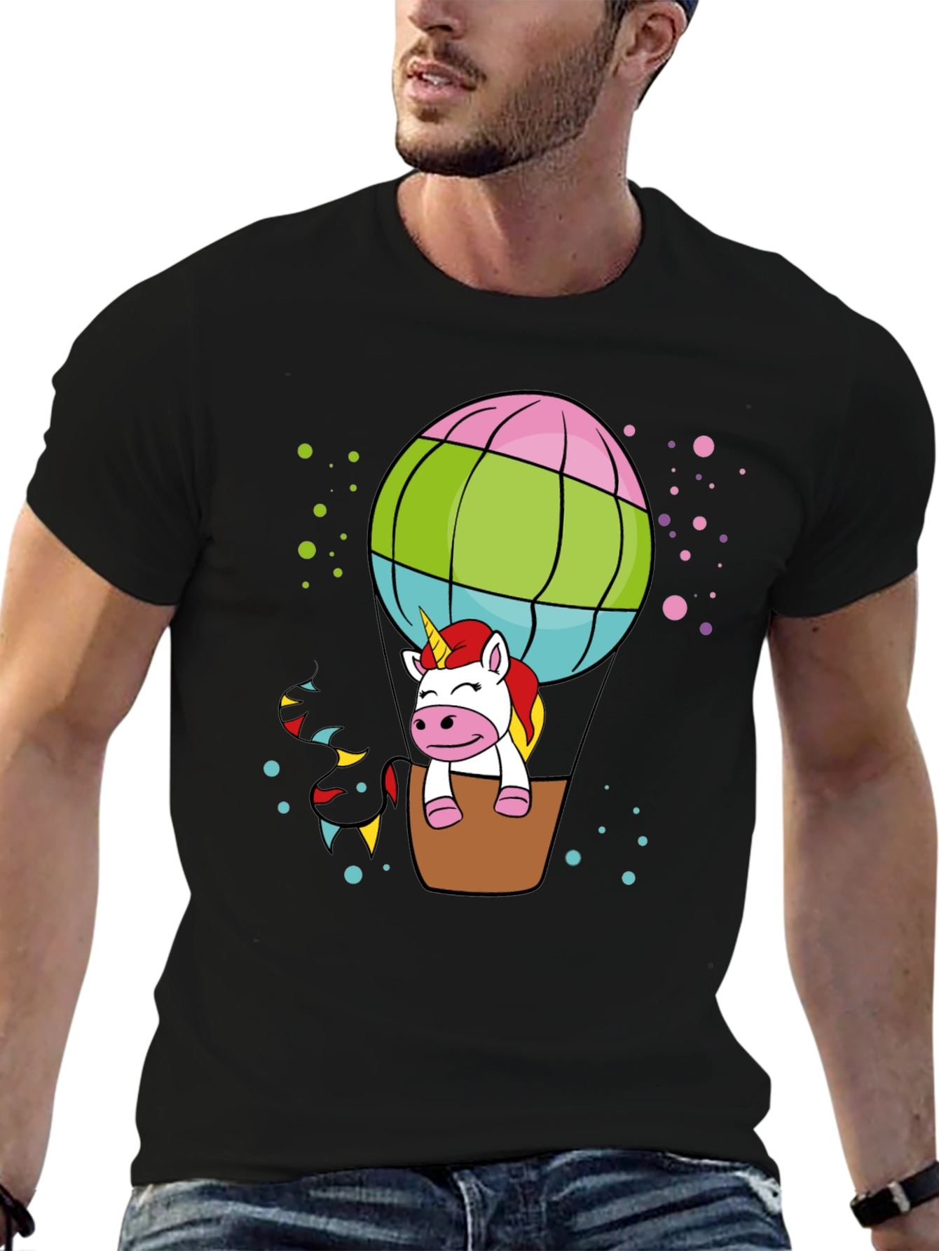 Black Unicorn Hot Air Balloon T-Shirt view 6
