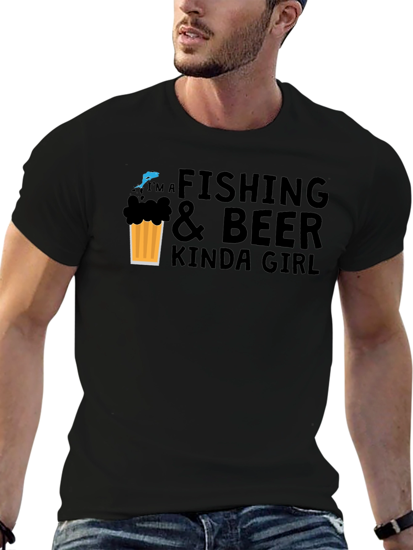 Black Fishing & Beer Kinda Girl Graphic Tee - Unisex view 6