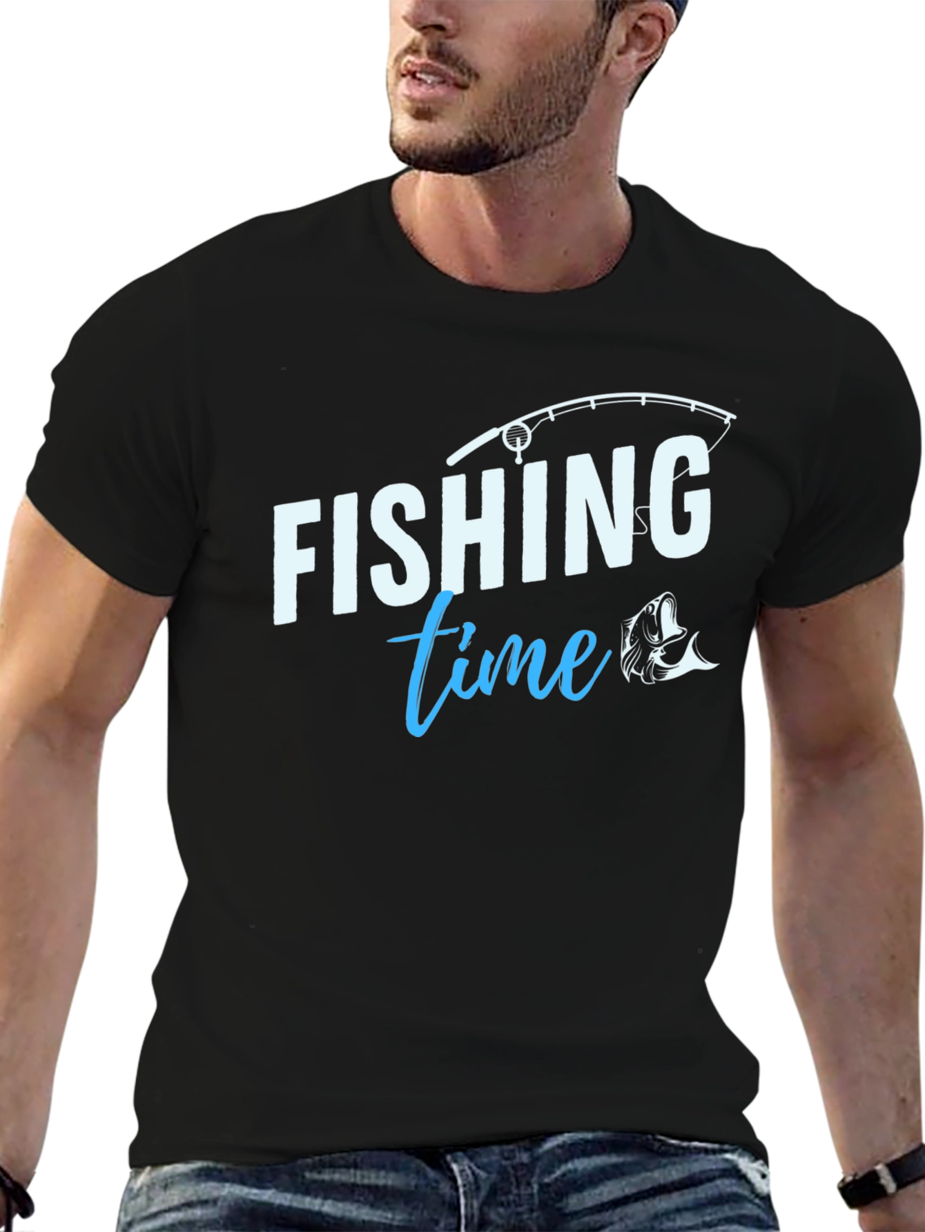 Black Fishing Time T-Shirt - Black Crew Neck Tee view 6