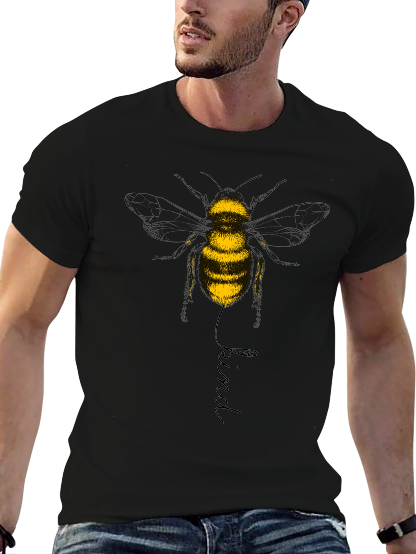 Black Bee Kind T-Shirt - Stylish Black Tee view 6