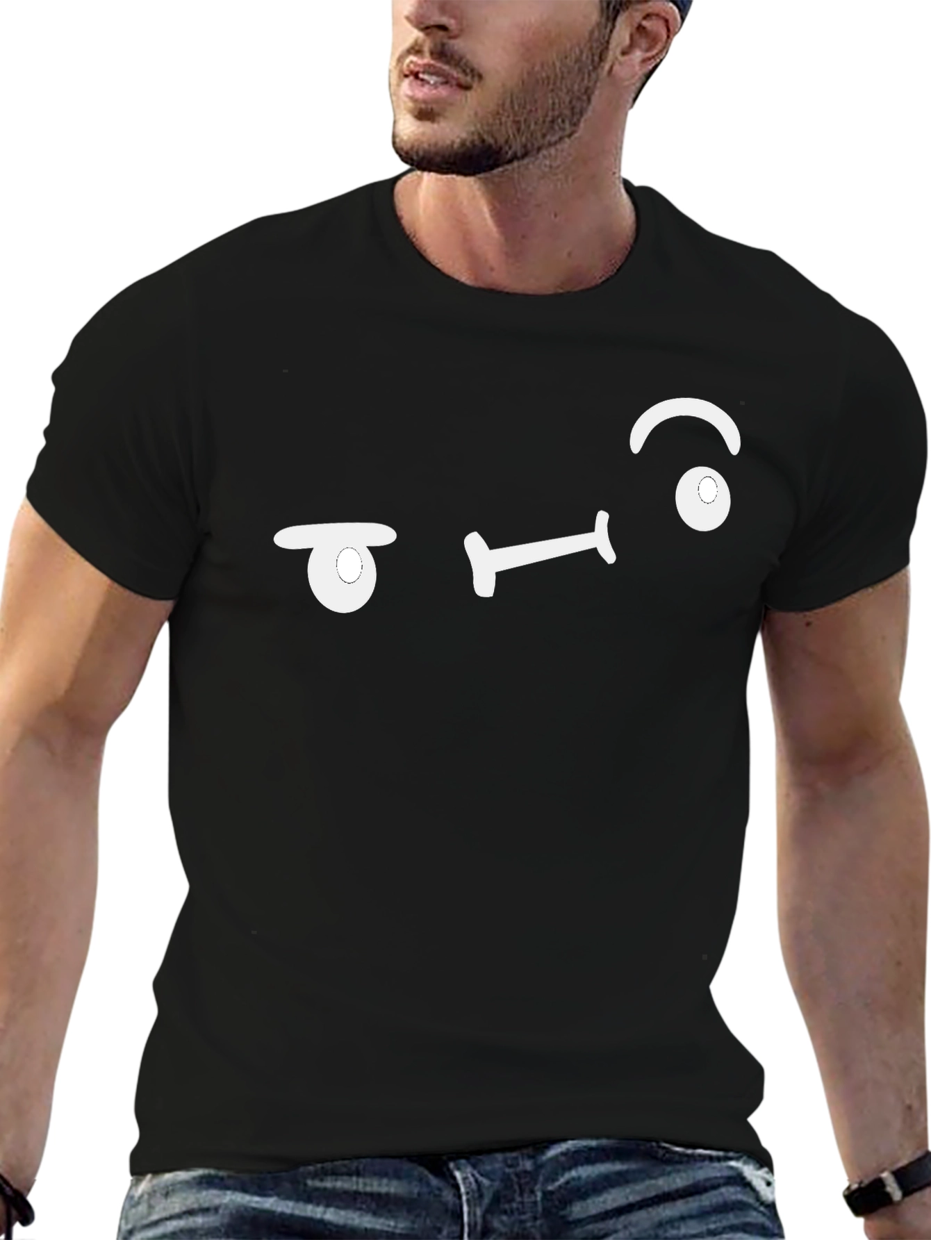 Black Smug Face Black T-Shirt - Unique Graphic Tee view 6