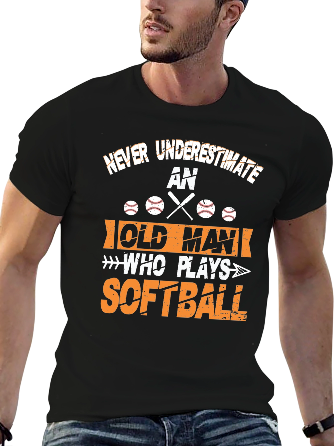 Black Never Underestimate Old Man Softball T-Shirt view 6