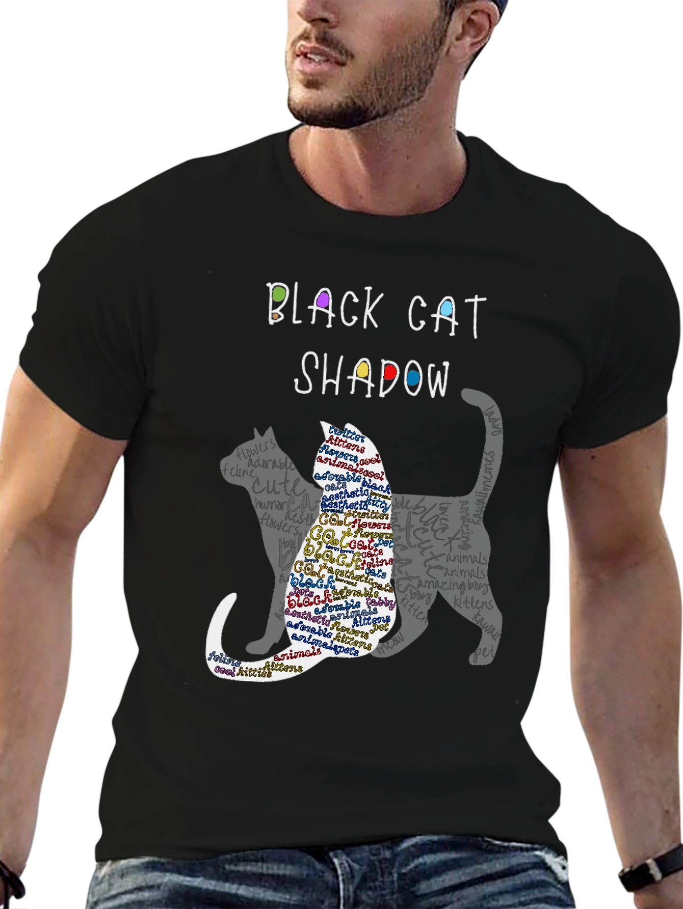 Black Black Cat Shadow Graphic T-Shirt view 6