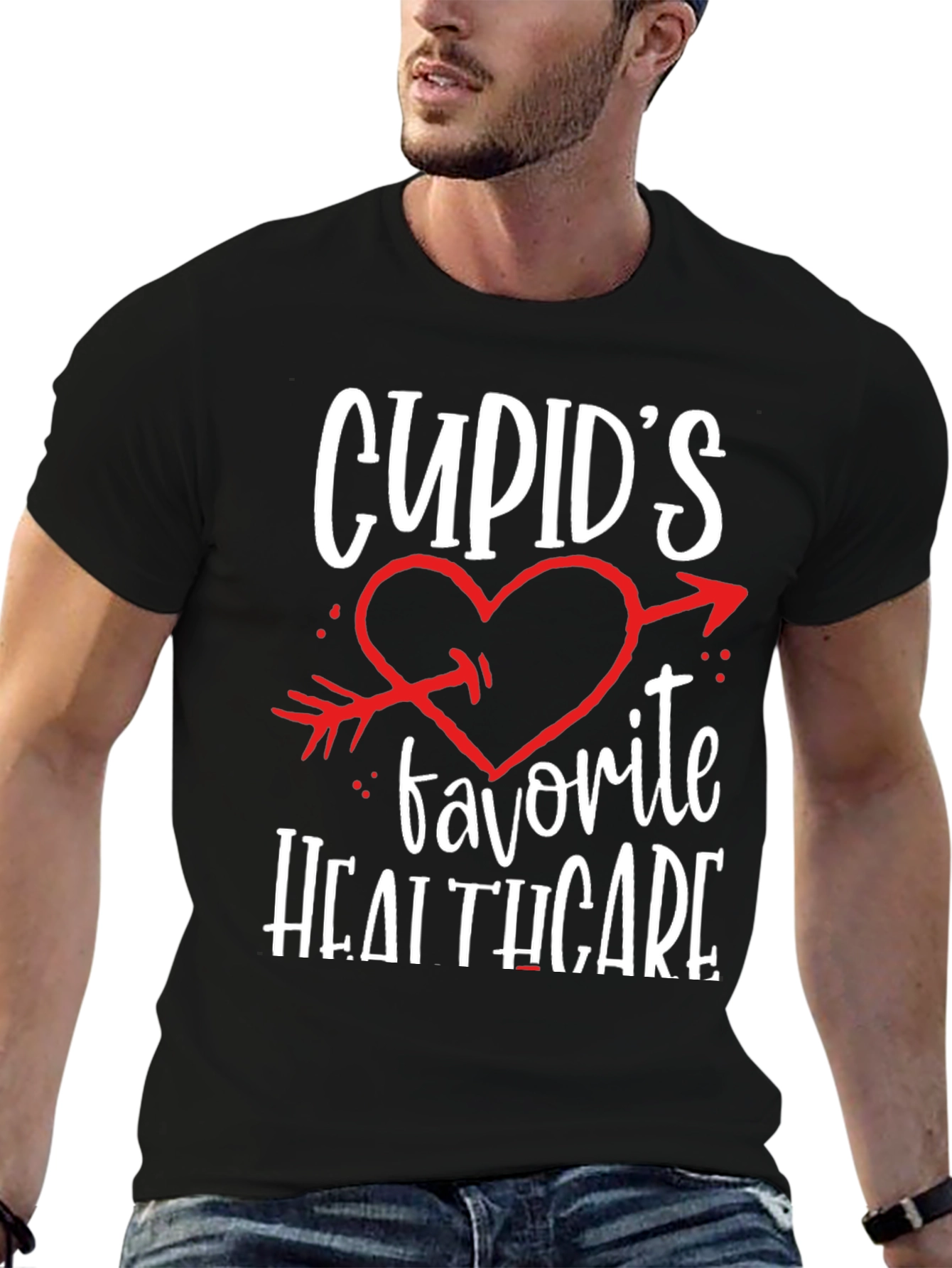 Black Cupid's Favorite Healthcare Black T-Shirt view 6