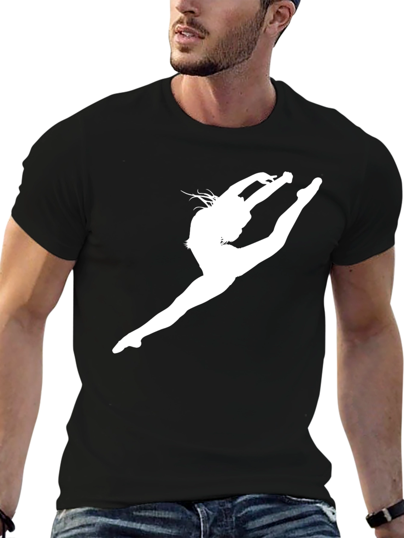 Black Gymnast Silhouette Black T-Shirt view 6