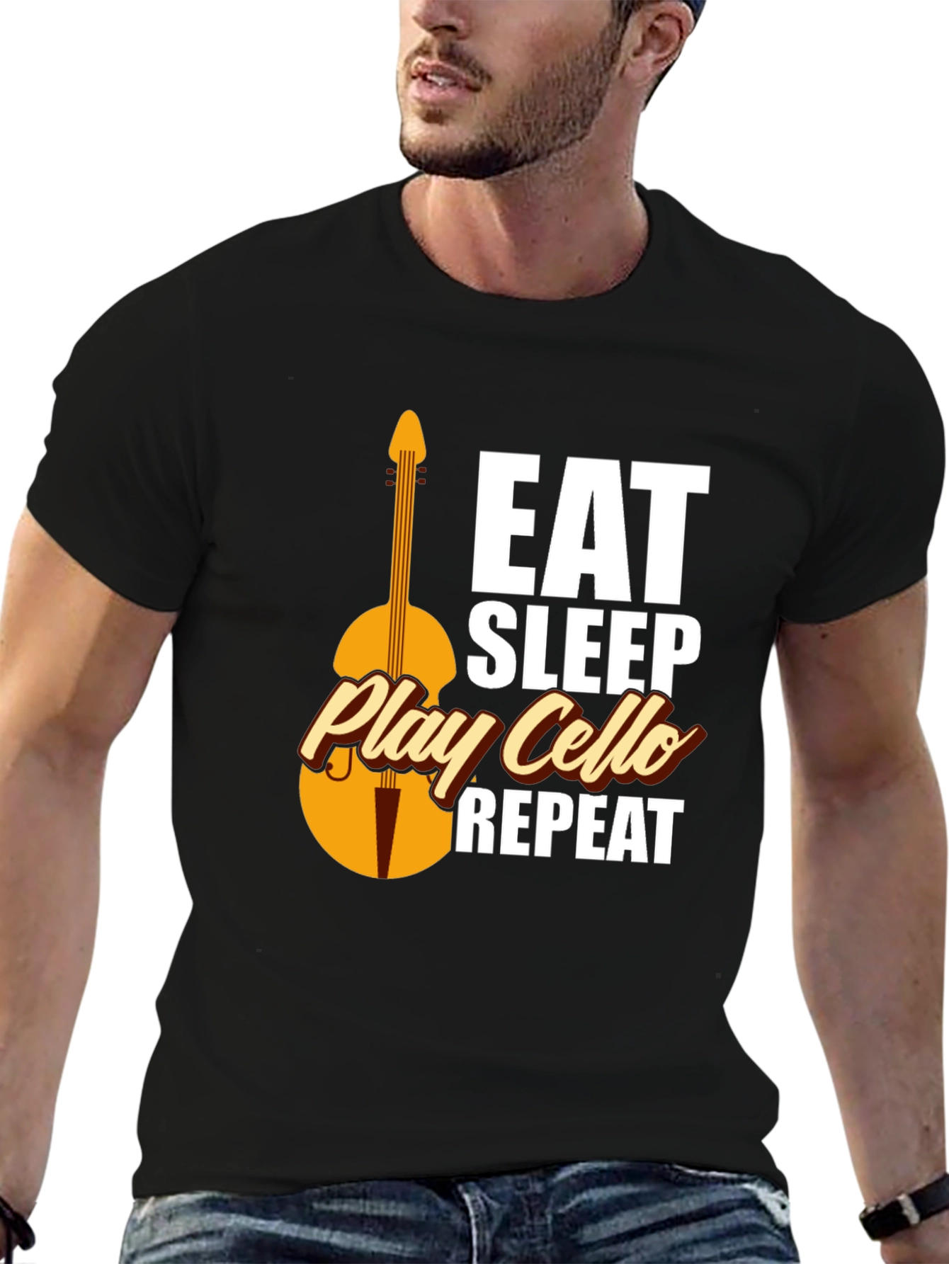 Black Eat Sleep Play Cello Repeat T-Shirt view 6