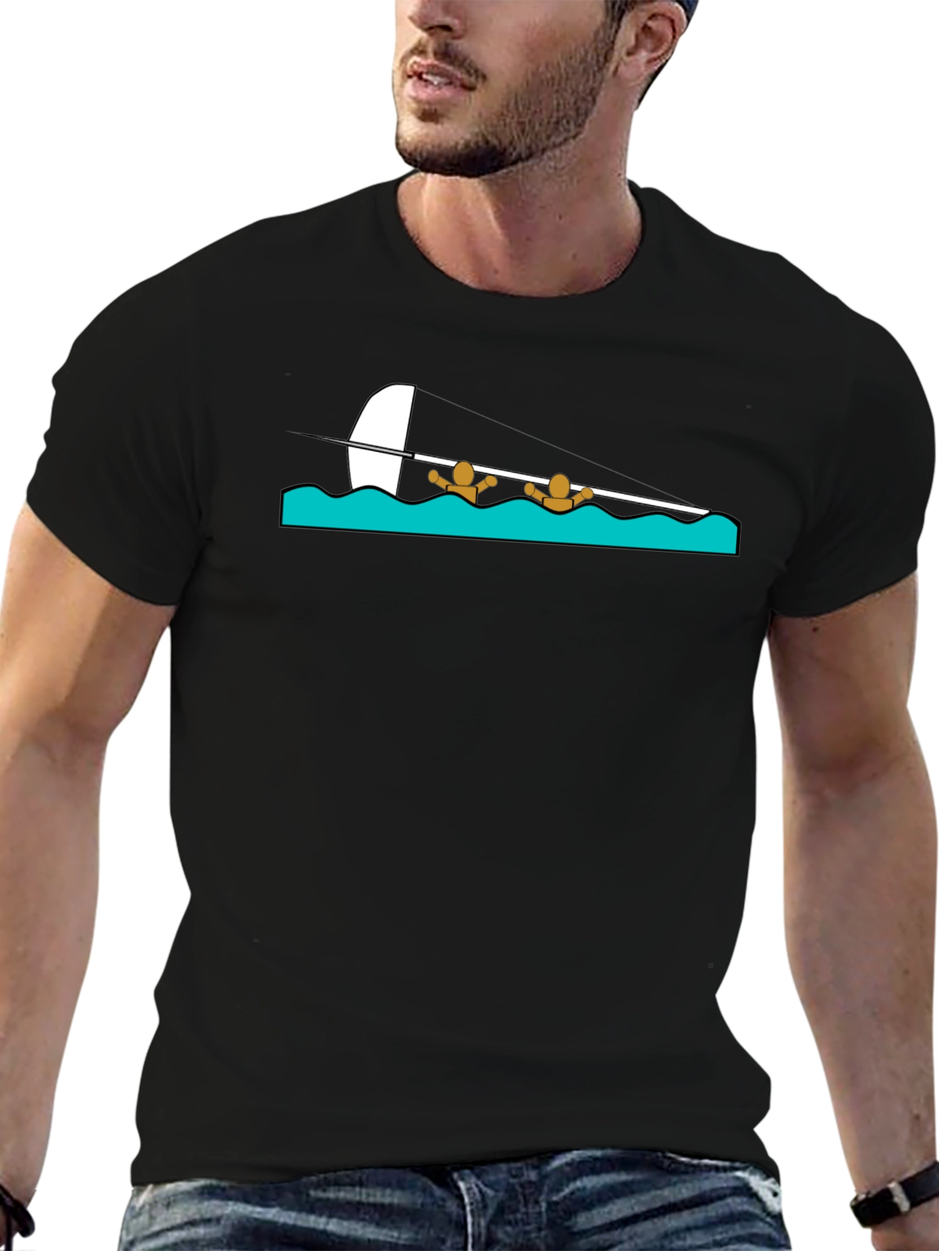 Black Black T-Shirt with Rowing Graphic view 6