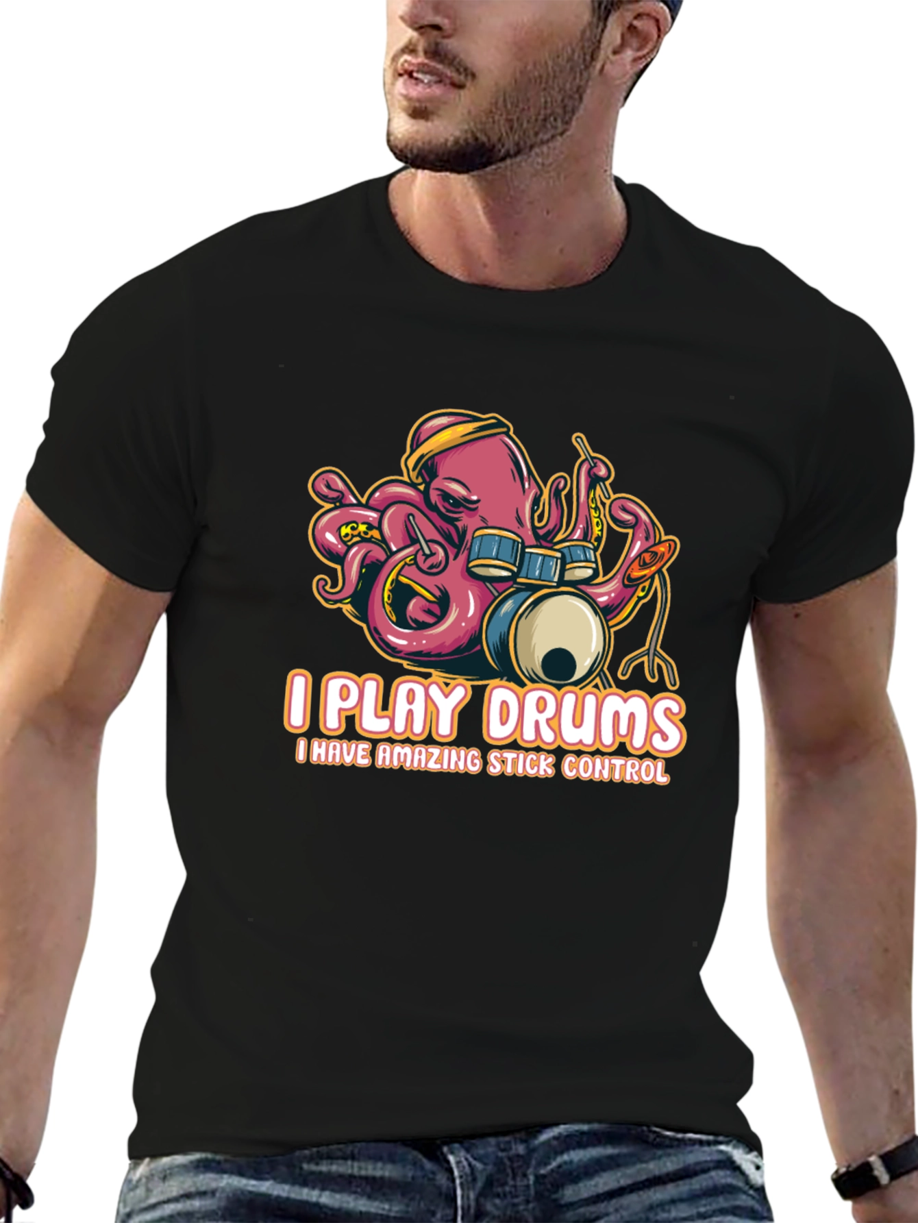 Black Octopus Drummer T-Shirt - I Play Drums view 6
