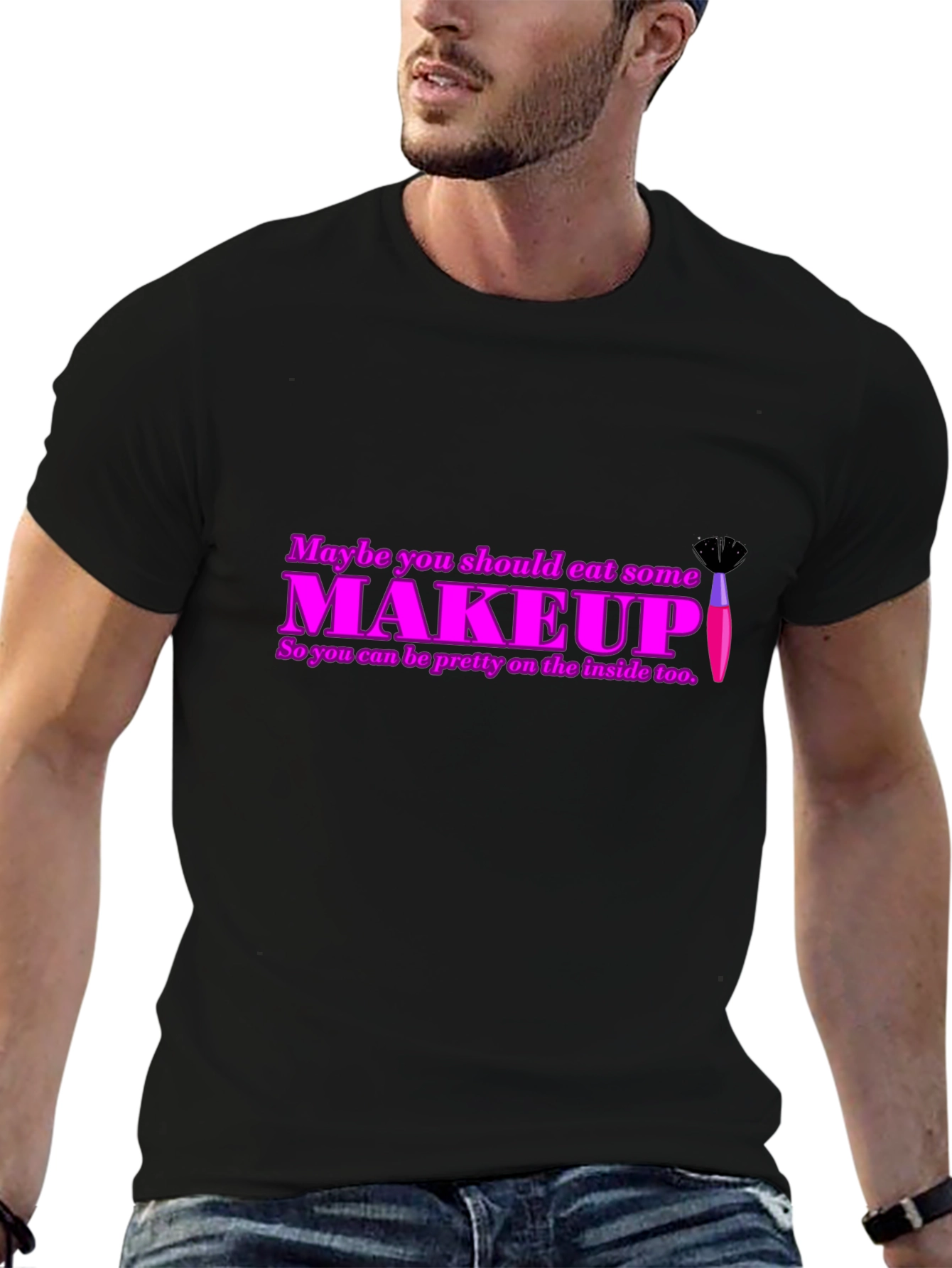 Black Eat Makeup Funny Sarcastic T-Shirt view 6