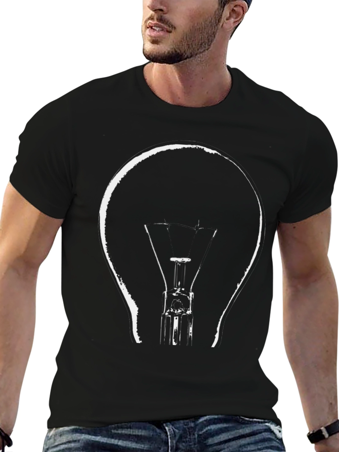 Black Illuminating Idea Tee - Light Bulb Graphic T-Shirt view 6