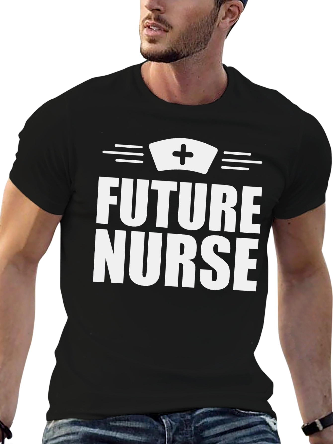 Black Future Nurse T-Shirt - Black Crew Neck view 6