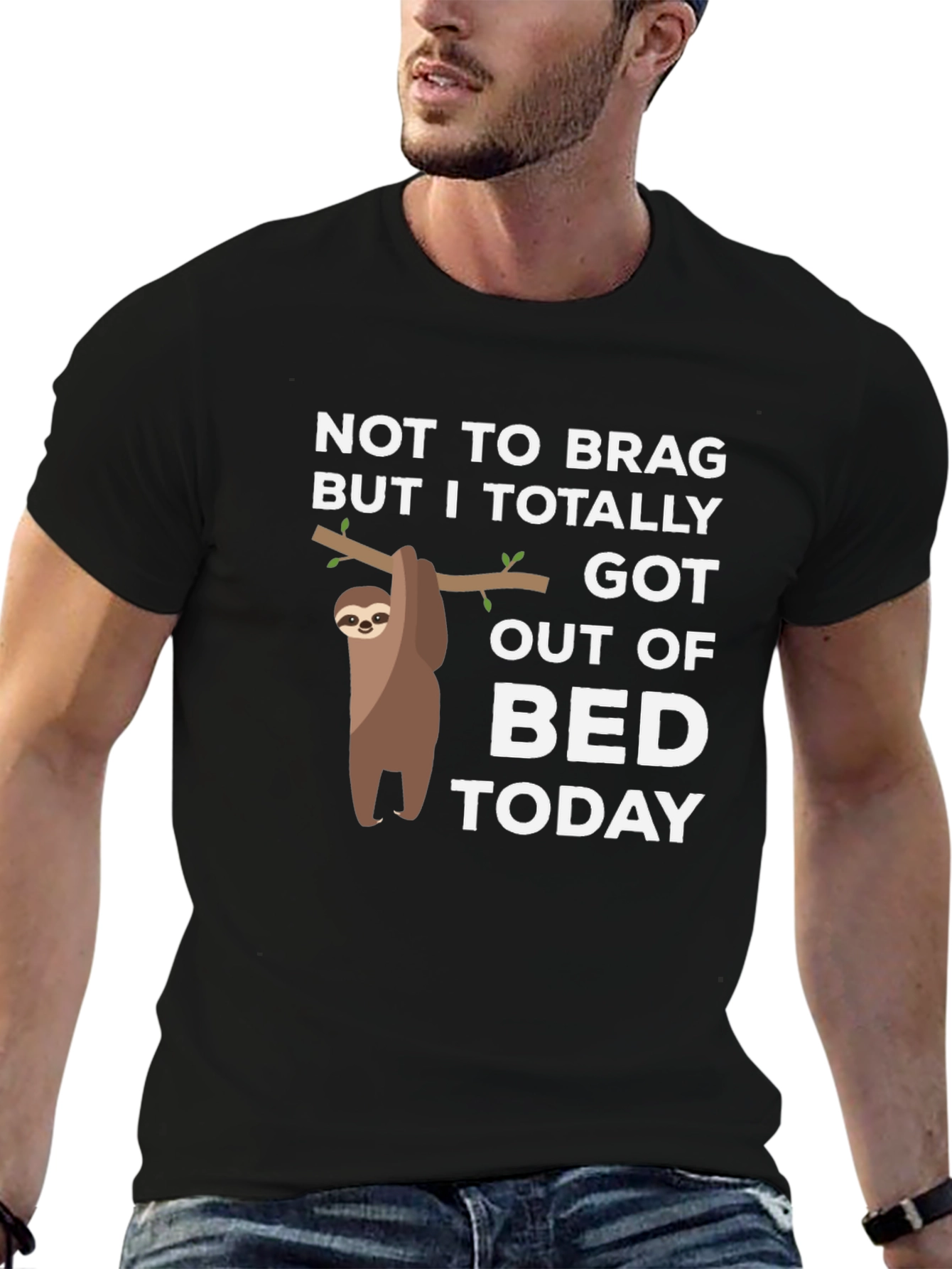 Black Sloth Got Out of Bed T-Shirt - Funny Lazy Tee view 6
