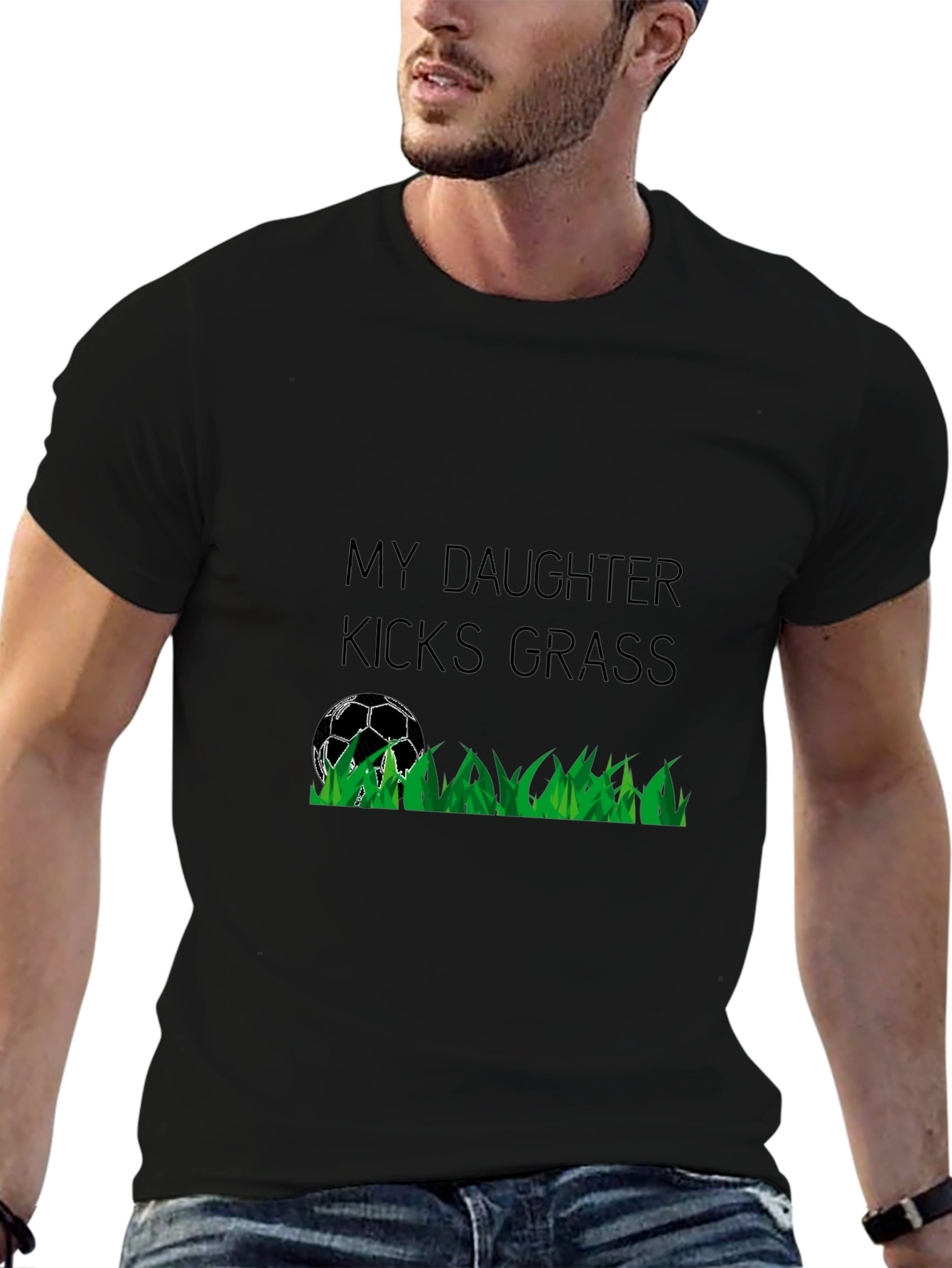 Black My Daughter Kicks Grass Soccer T-Shirt view 6
