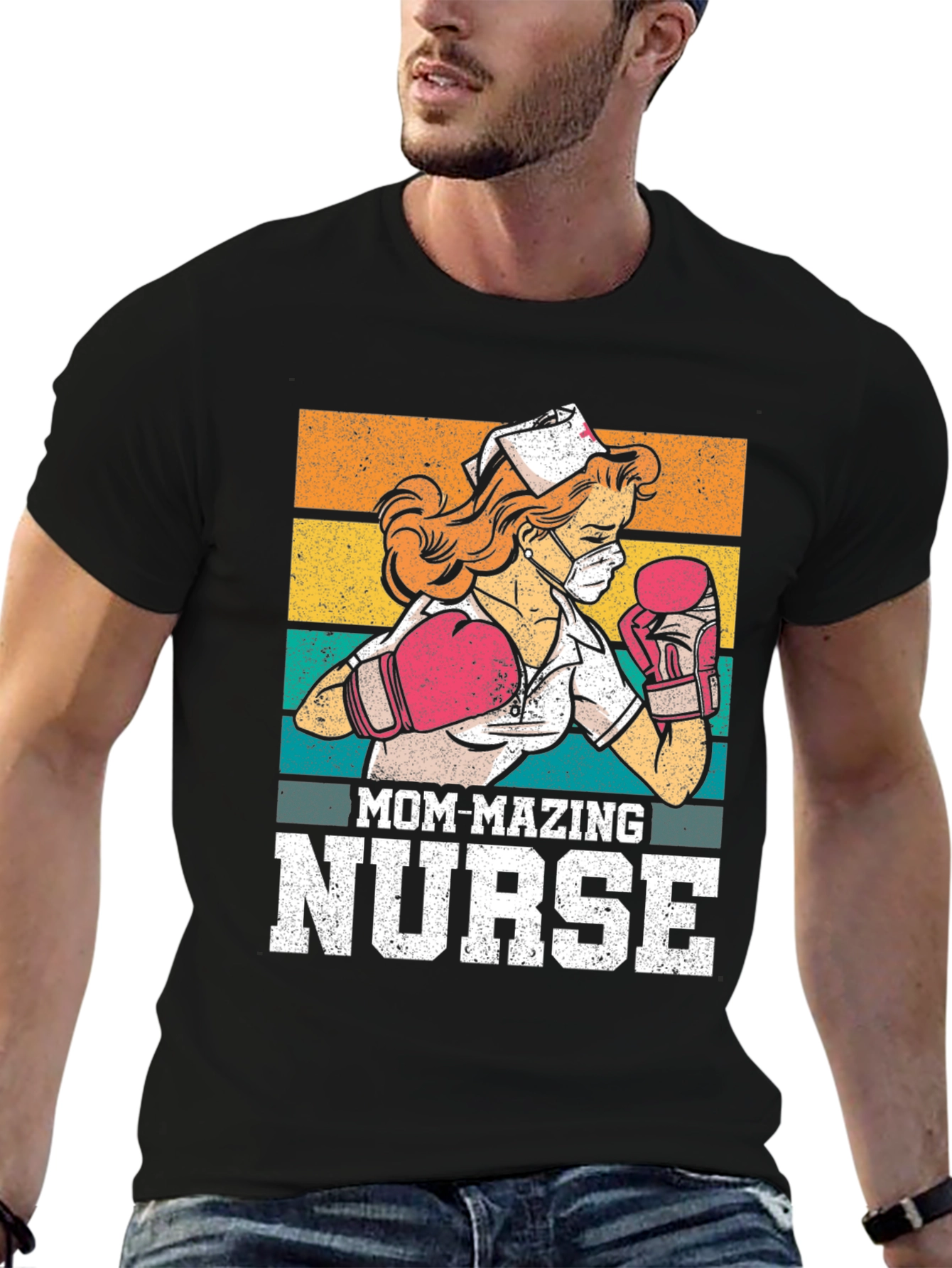 Black Mom-mazing Nurse T-Shirt - Fighting Fit Medical Hero Tee view 6