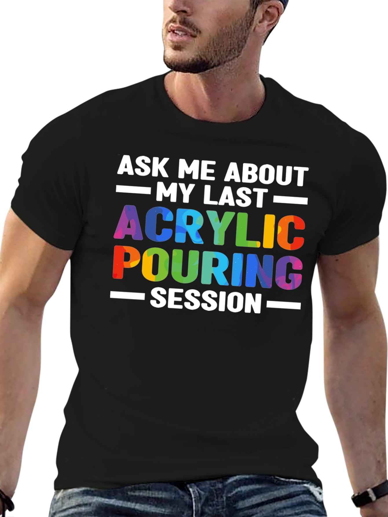 Black Acrylic Pouring Session T-Shirt - Colorful Artist Tee view 6