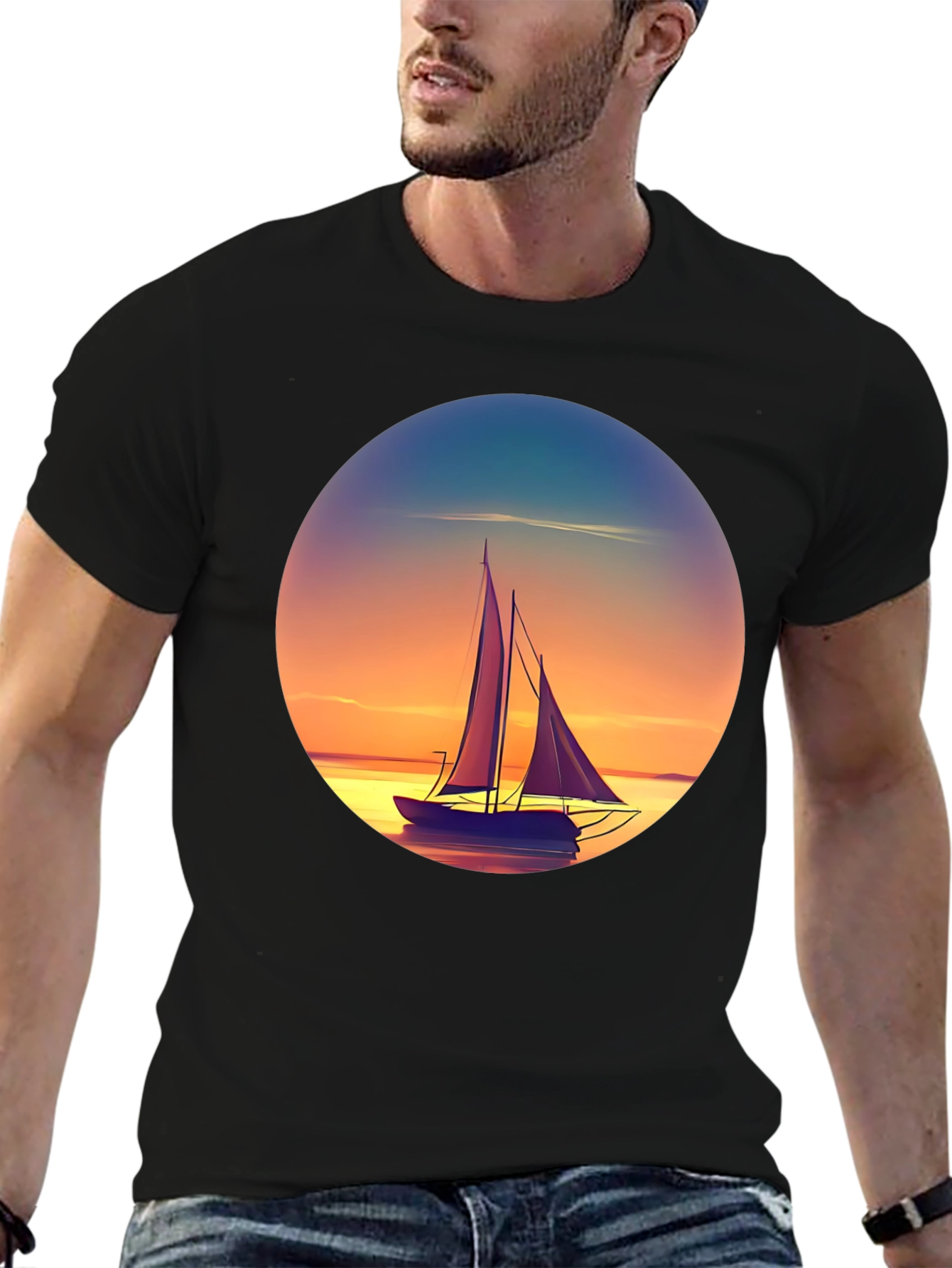 Black Sunset Sailboat Graphic Tee - Relaxed Fit view 6