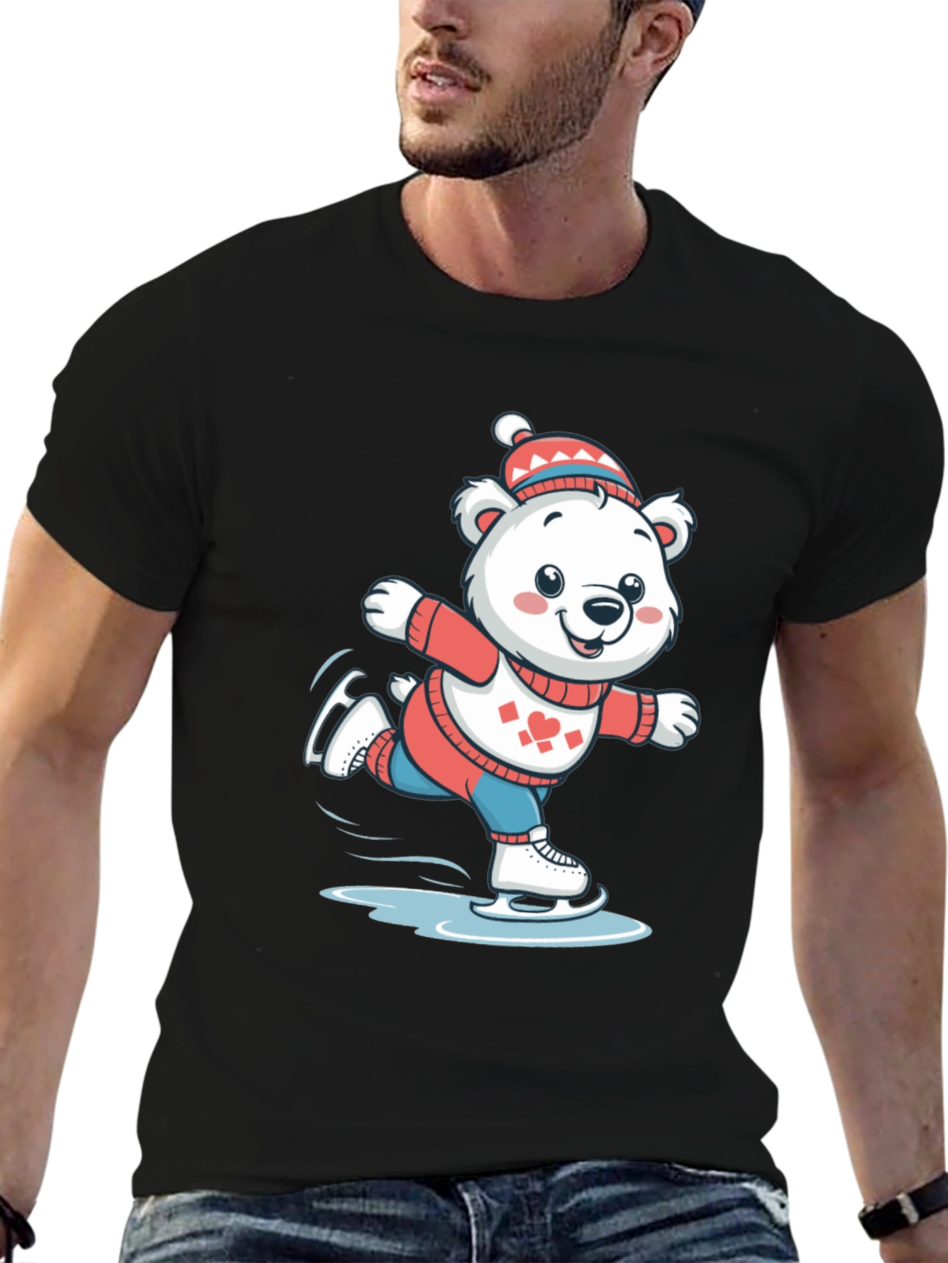 Black Ice Skating Bear T-Shirt view 6