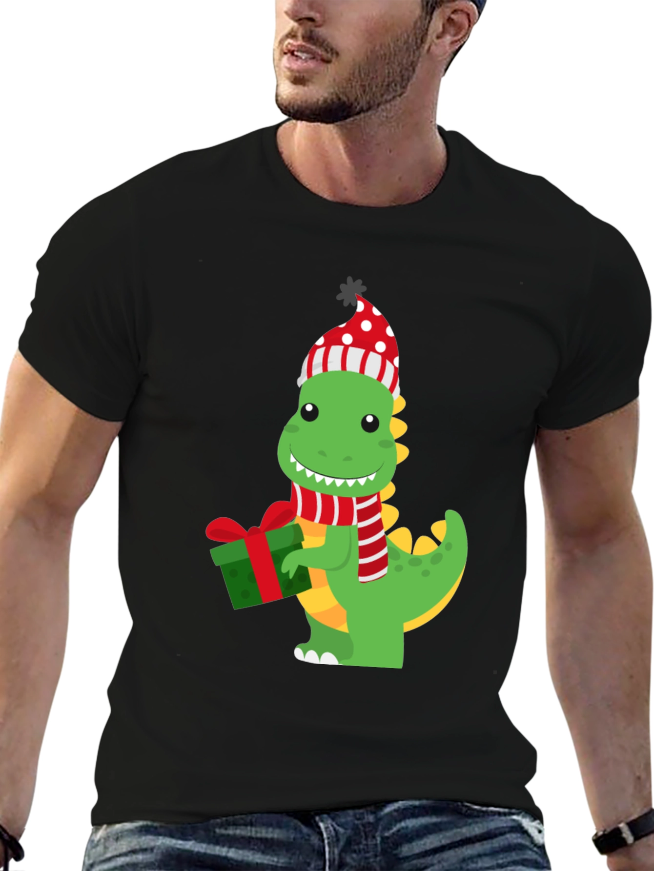 Black Festive Dino Graphic Tee view 6