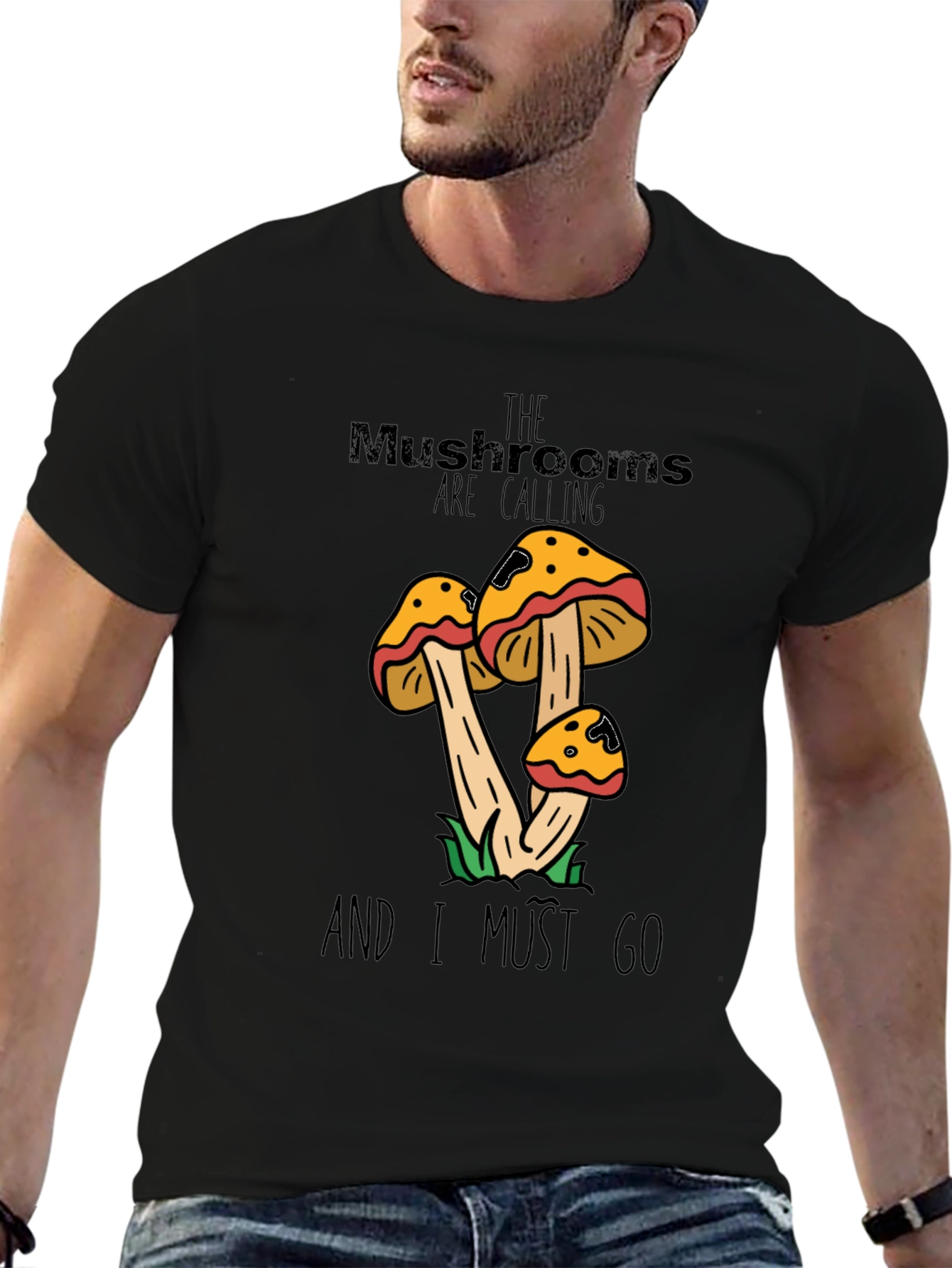 Black Mushroom Calling T-Shirt view 6