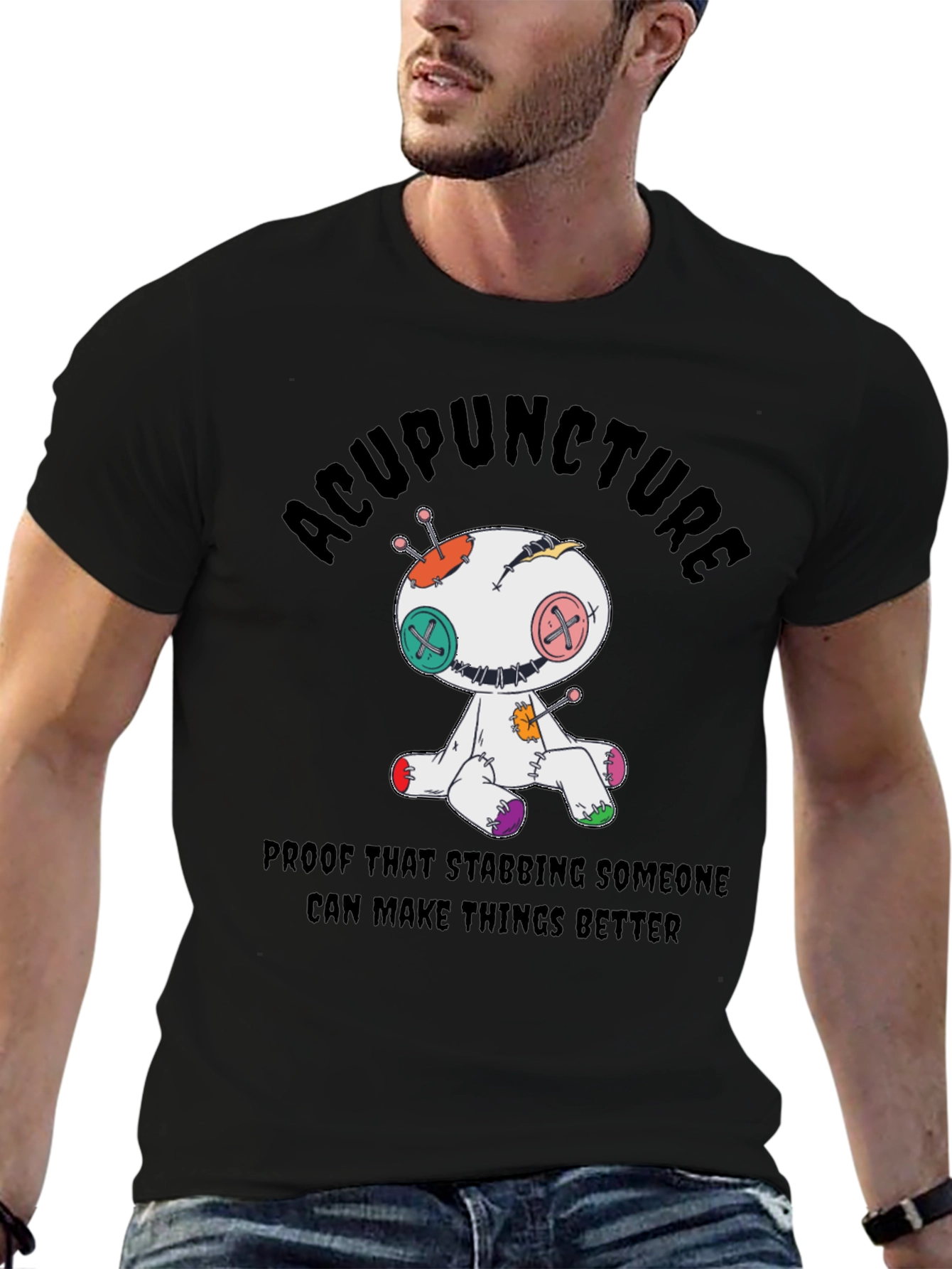 Black Acupuncture Voodoo Doll T-Shirt view 6