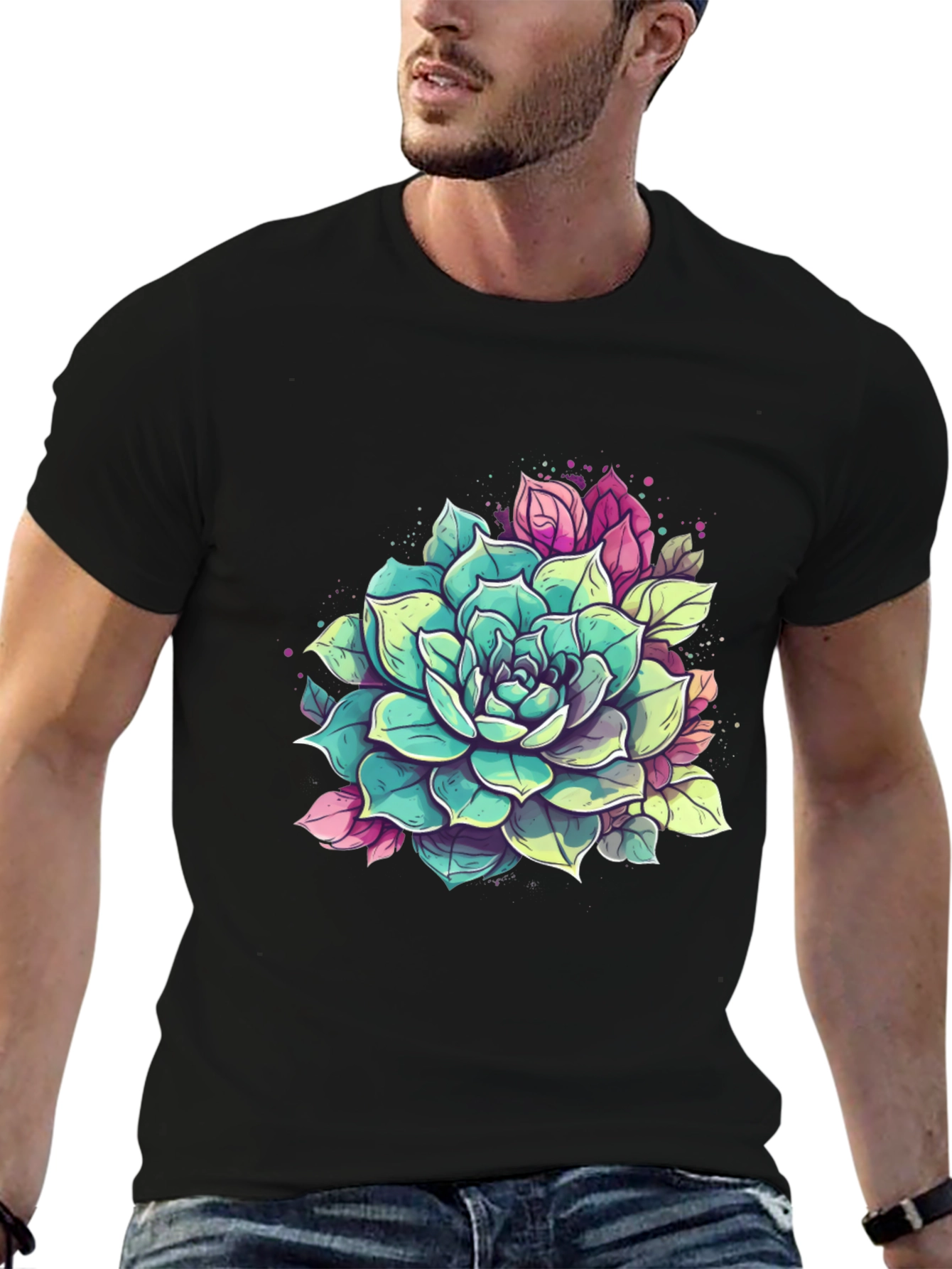 Black Succulent Graphic Tee - Black Cotton view 6